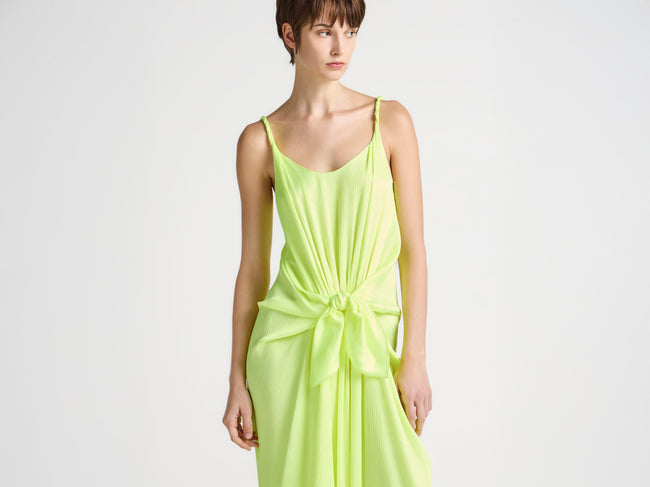 WOMENS KNOTTED WAIST LONGLINE DRESS IN FLURO YELLOW