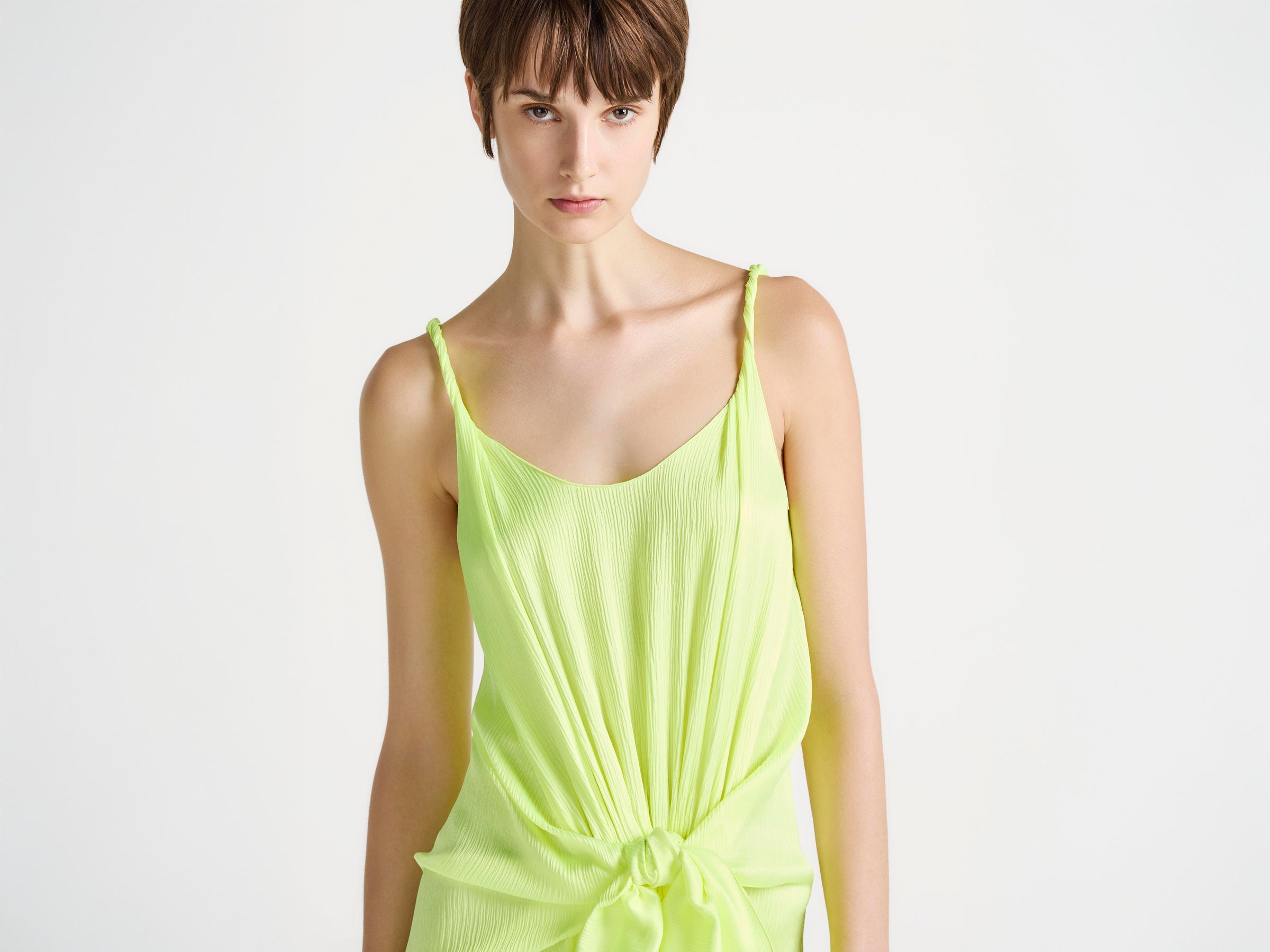 WOMENS KNOTTED WAIST LONGLINE DRESS IN FLURO YELLOW