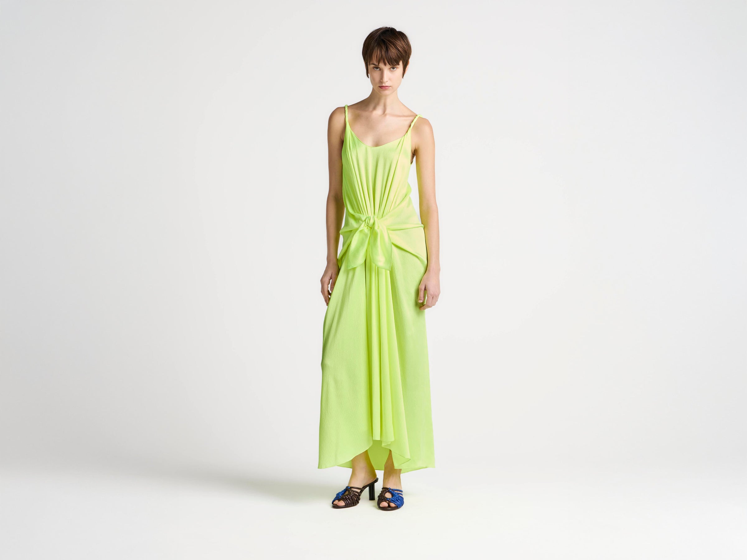 WOMENS KNOTTED WAIST LONGLINE DRESS IN FLURO YELLOW