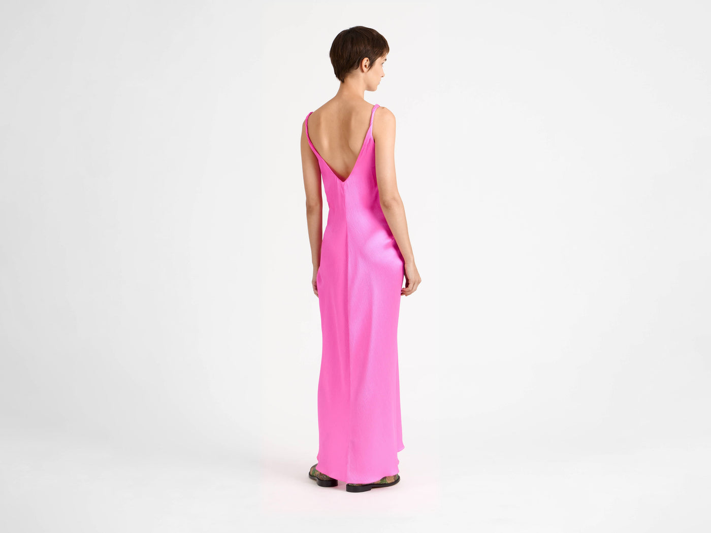 waist knot dress hot pink Model Back 7