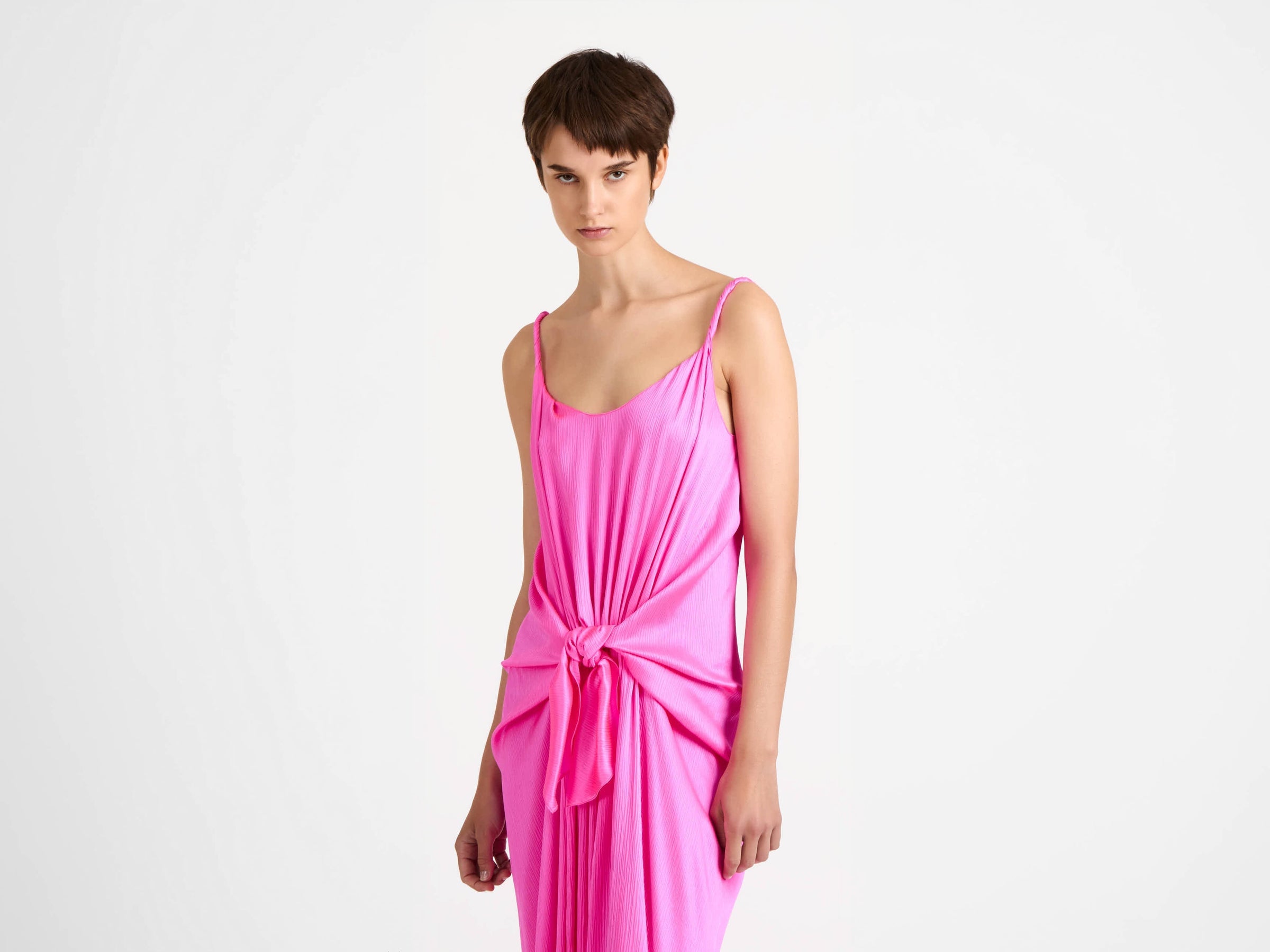 Womens Knotted Waist Longline Dress In Pink - 10 Womens Knotted Waist Longline Dress In Pink - 10
