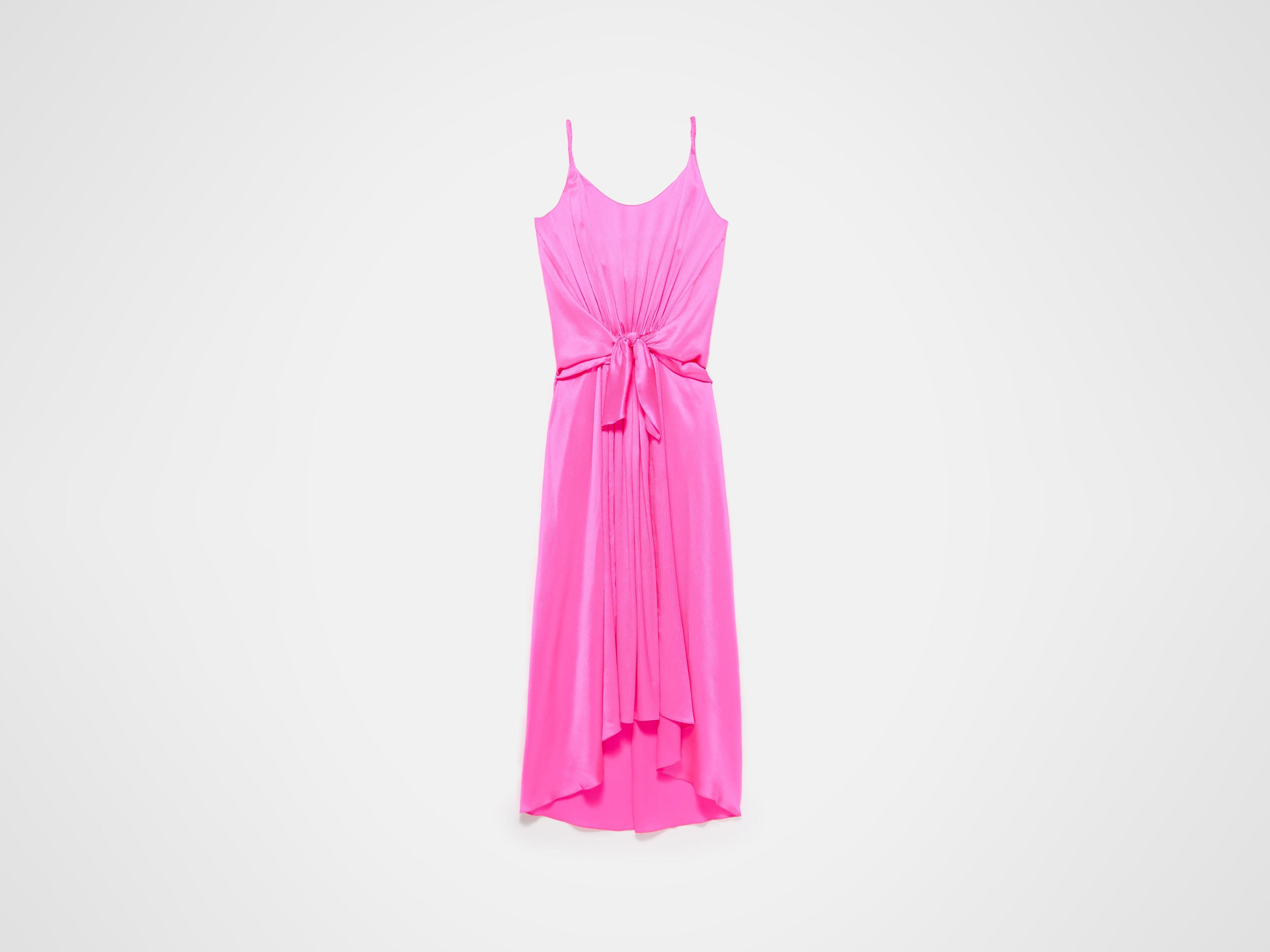 WOMENS KNOTTED WAIST LONGLINE DRESS IN PINK in HOT PINK
