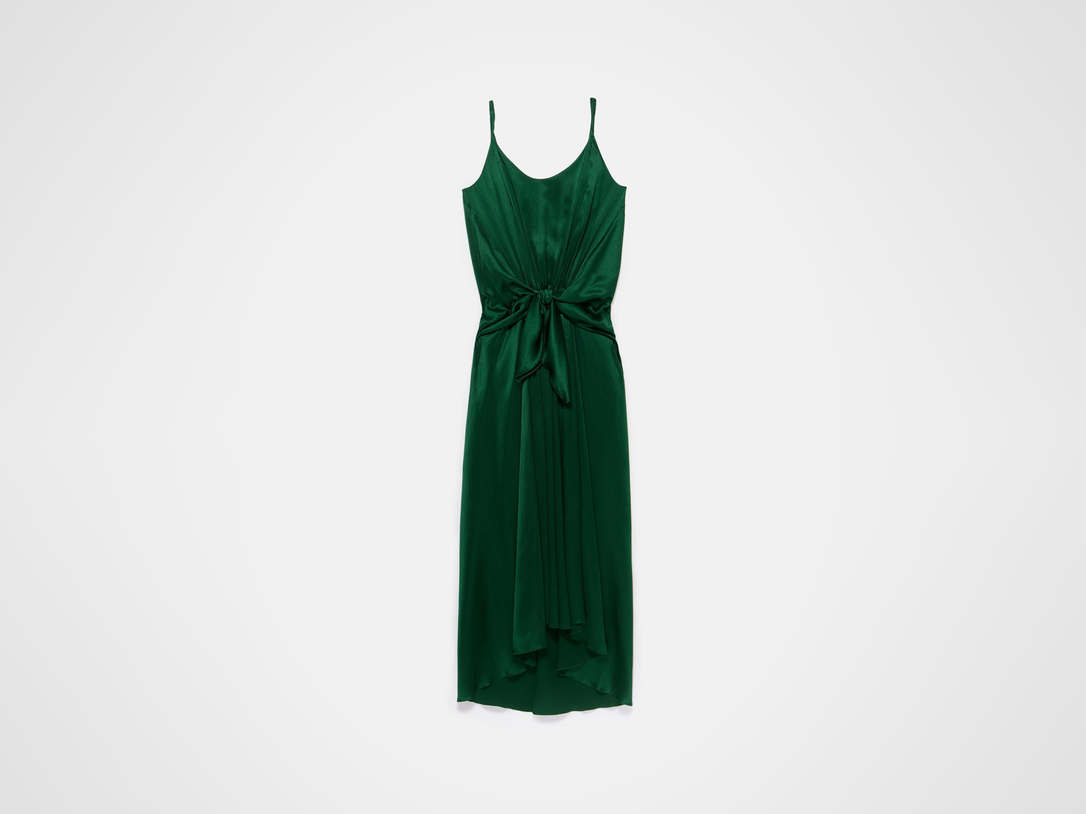 WOMENS KNOTTED WAIST LONGLINE DRESS IN BOTTLE GREEN in BOTTLE GREEN  DR0503PG189758506