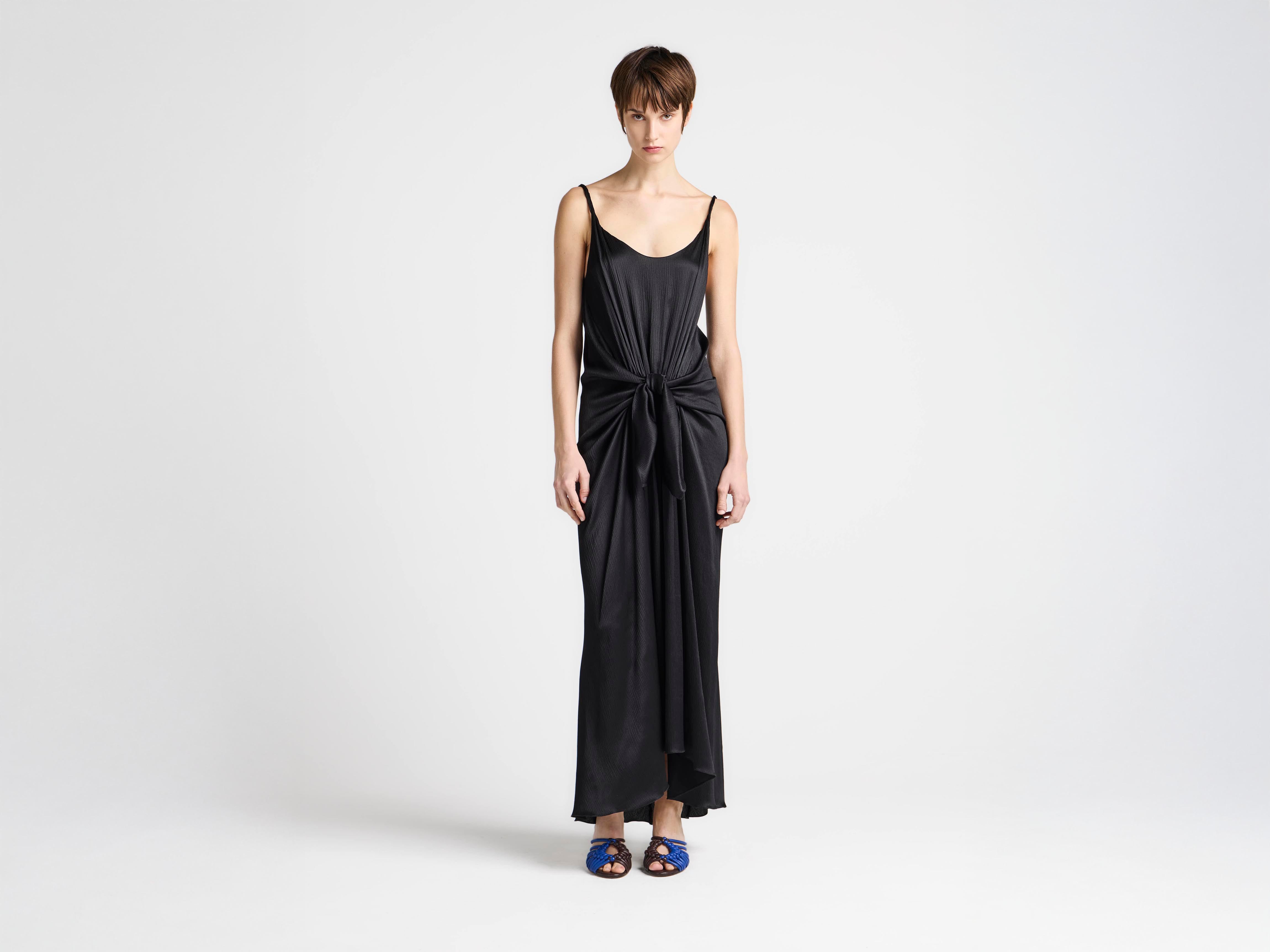 WOMENS KNOTTED WAIST LONGLINE DRESS IN BLACK in BLACK