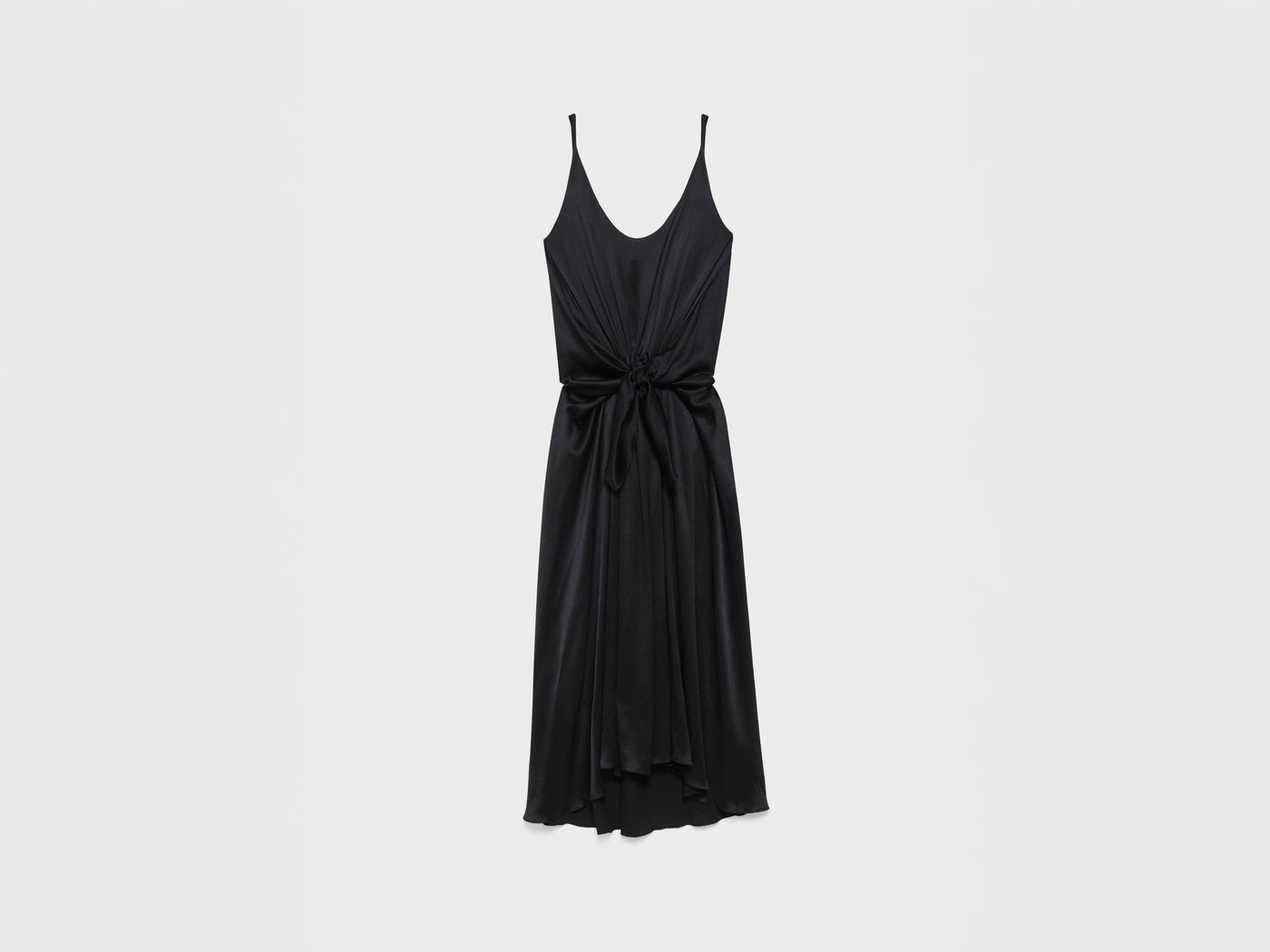 WOMENS KNOTTED WAIST LONGLINE DRESS IN BLACK