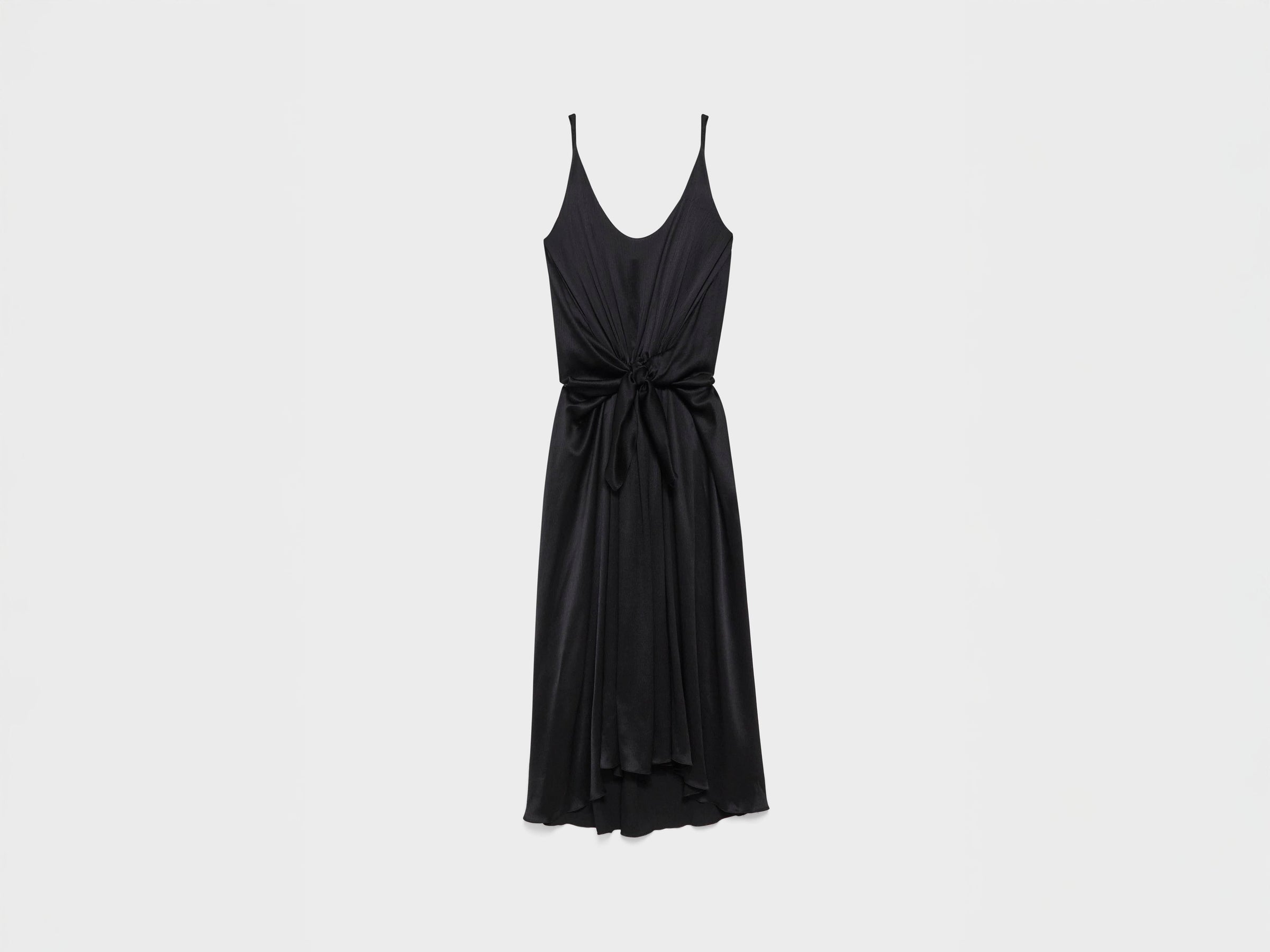 WOMENS KNOTTED WAIST LONGLINE DRESS IN BLACK