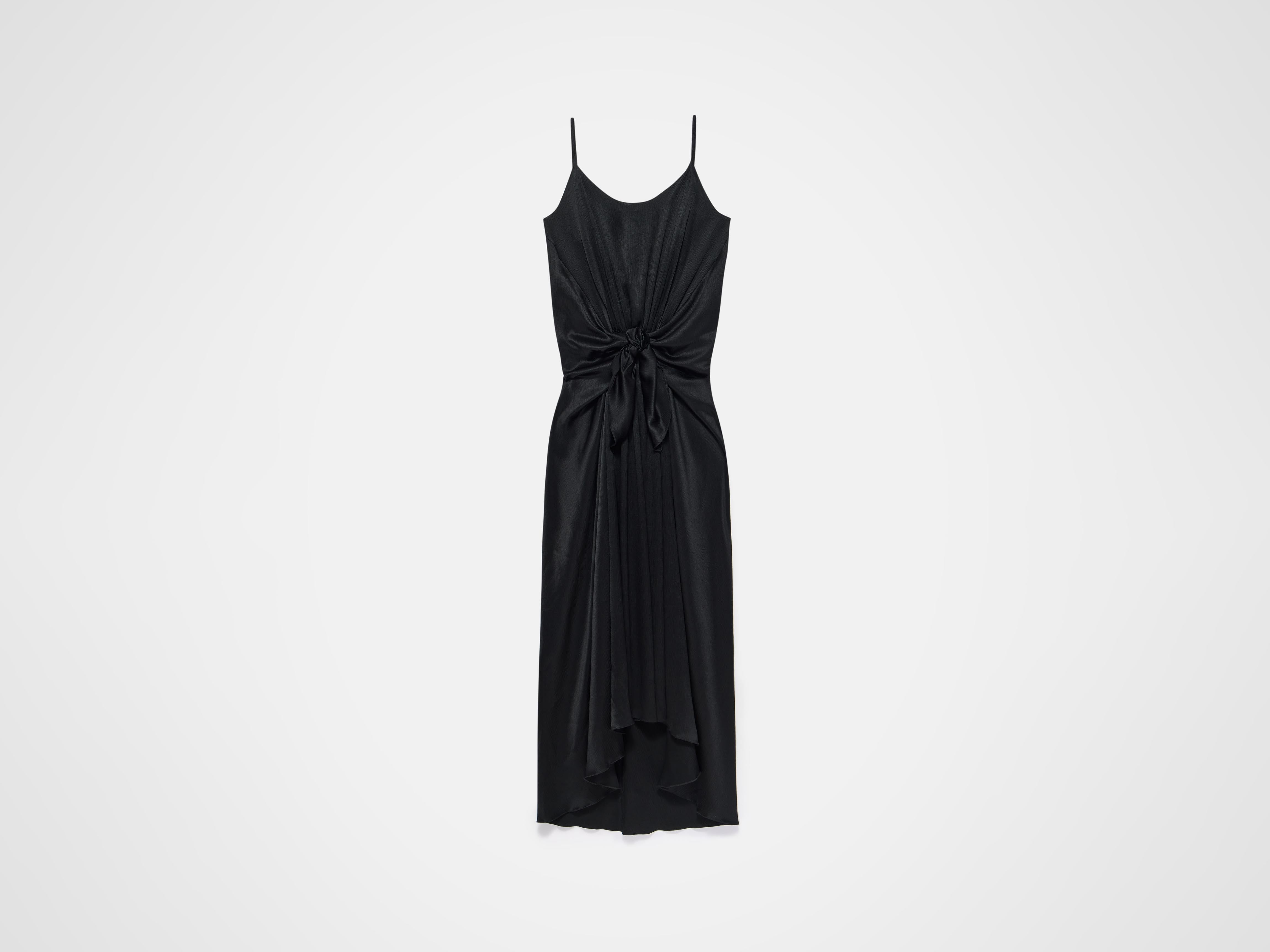 WOMENS KNOTTED WAIST LONGLINE DRESS IN BLACK in BLACK