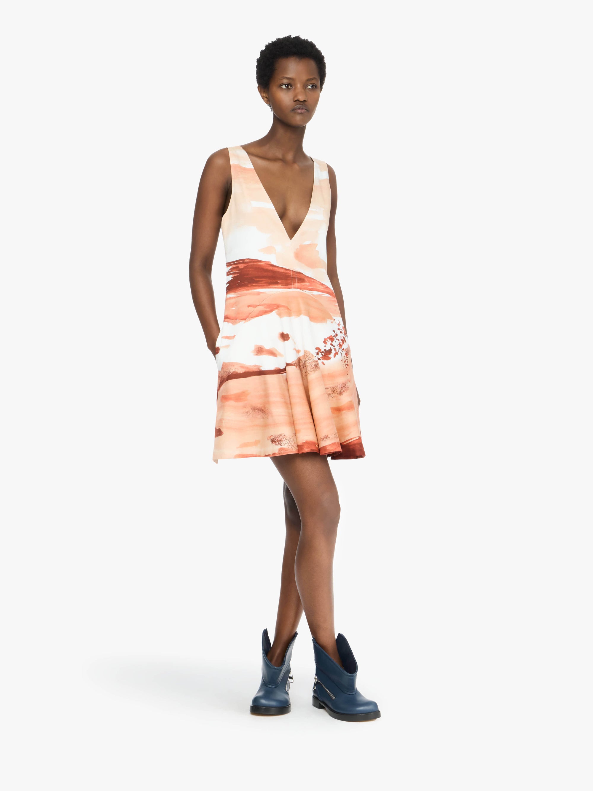 PRINTED V-NECK MINI DRESS