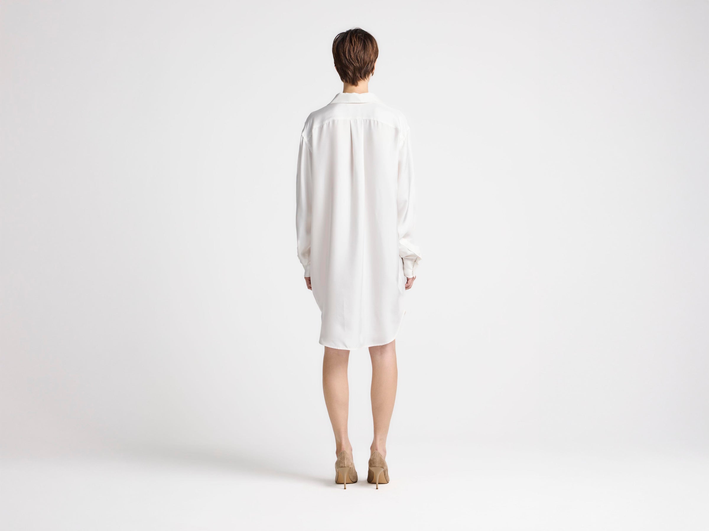 WOMENS TUXEDO DRAPE SILK DRESS IN OFF-WHITE