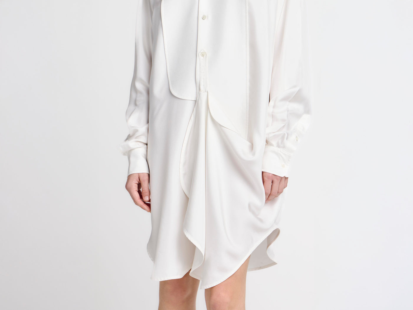 WOMENS TUXEDO DRAPE SILK DRESS IN OFF-WHITE