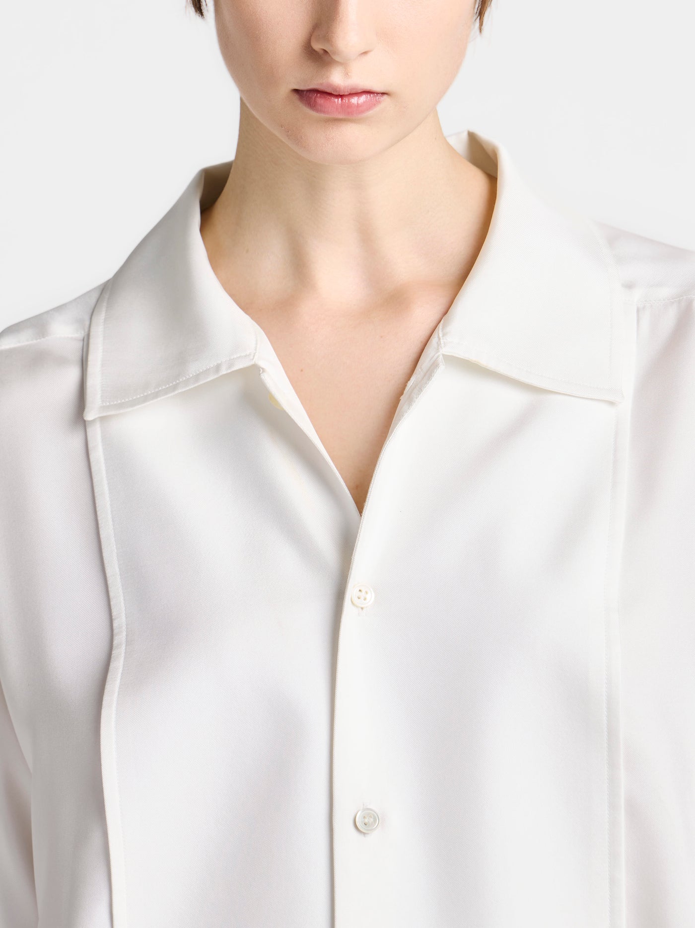 WOMENS TUXEDO DRAPE SILK DRESS IN OFF-WHITE