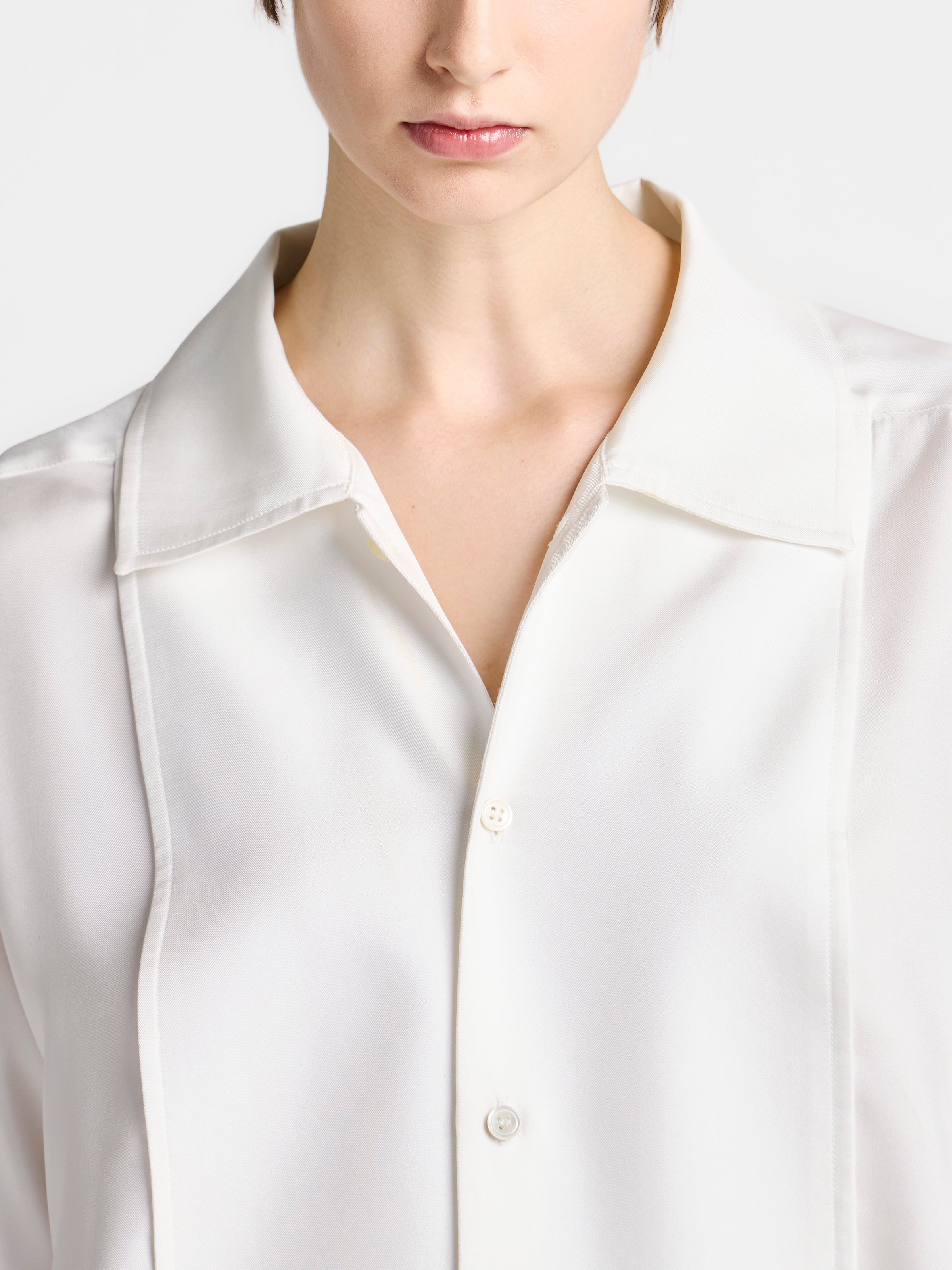 WOMENS TUXEDO DRAPE SILK DRESS IN OFF-WHITE
