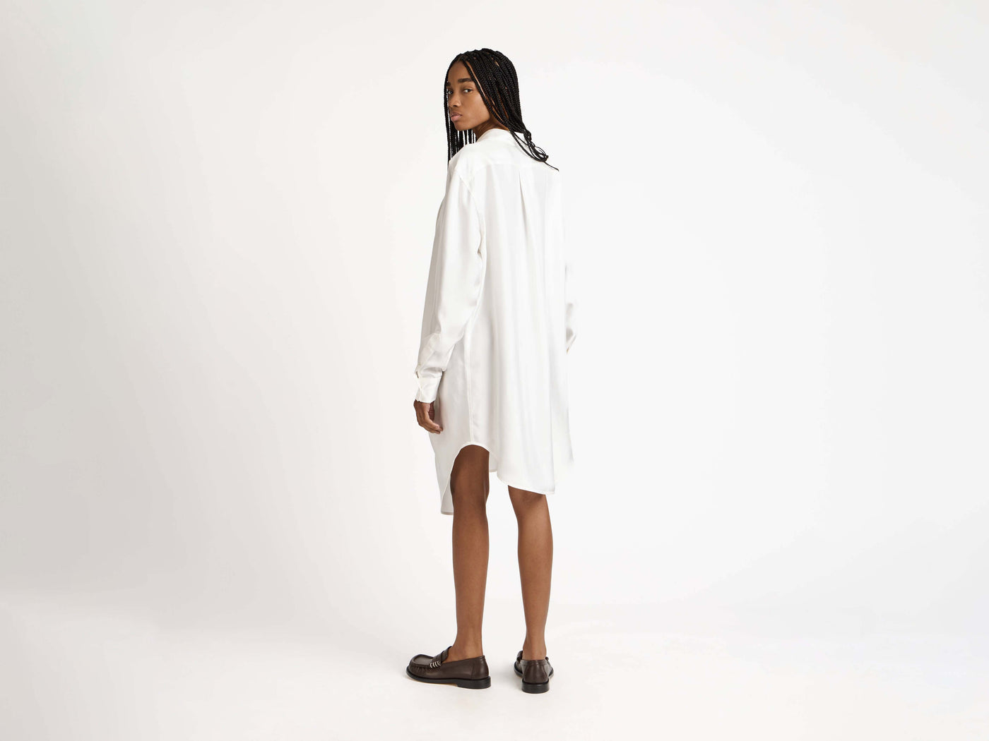 tuxedo drape dress off white Model Back 5