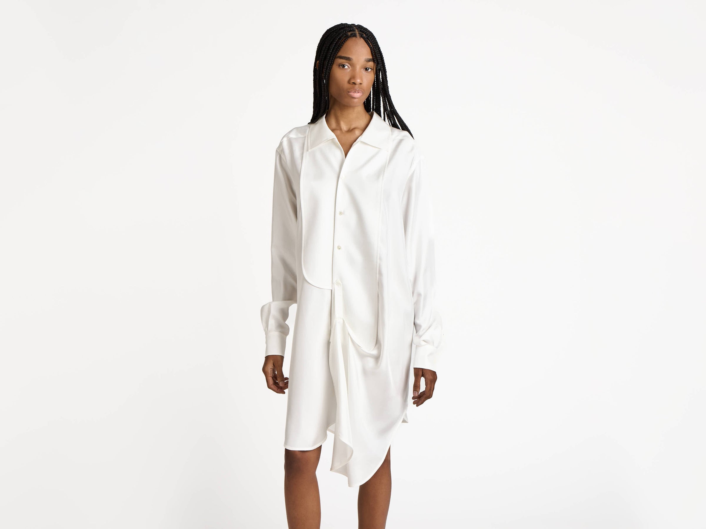 tuxedo drape dress off white Model Detail 1