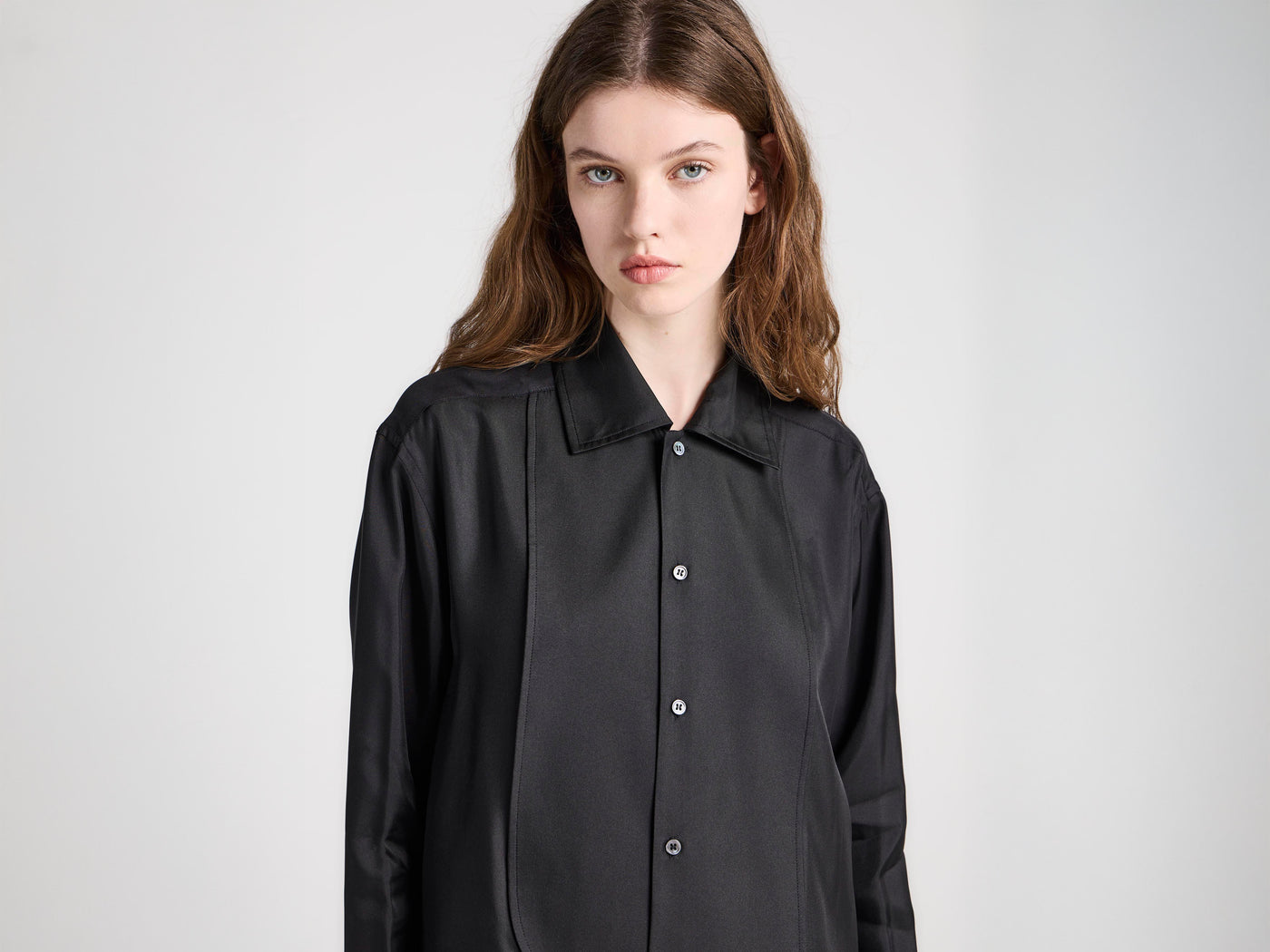 WOMENS TUXEDO DRAPE SILK DRESS IN BLACK