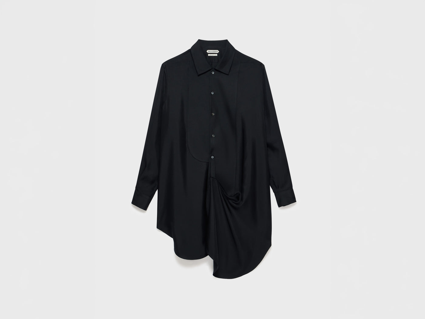 WOMENS TUXEDO DRAPE SILK DRESS IN BLACK