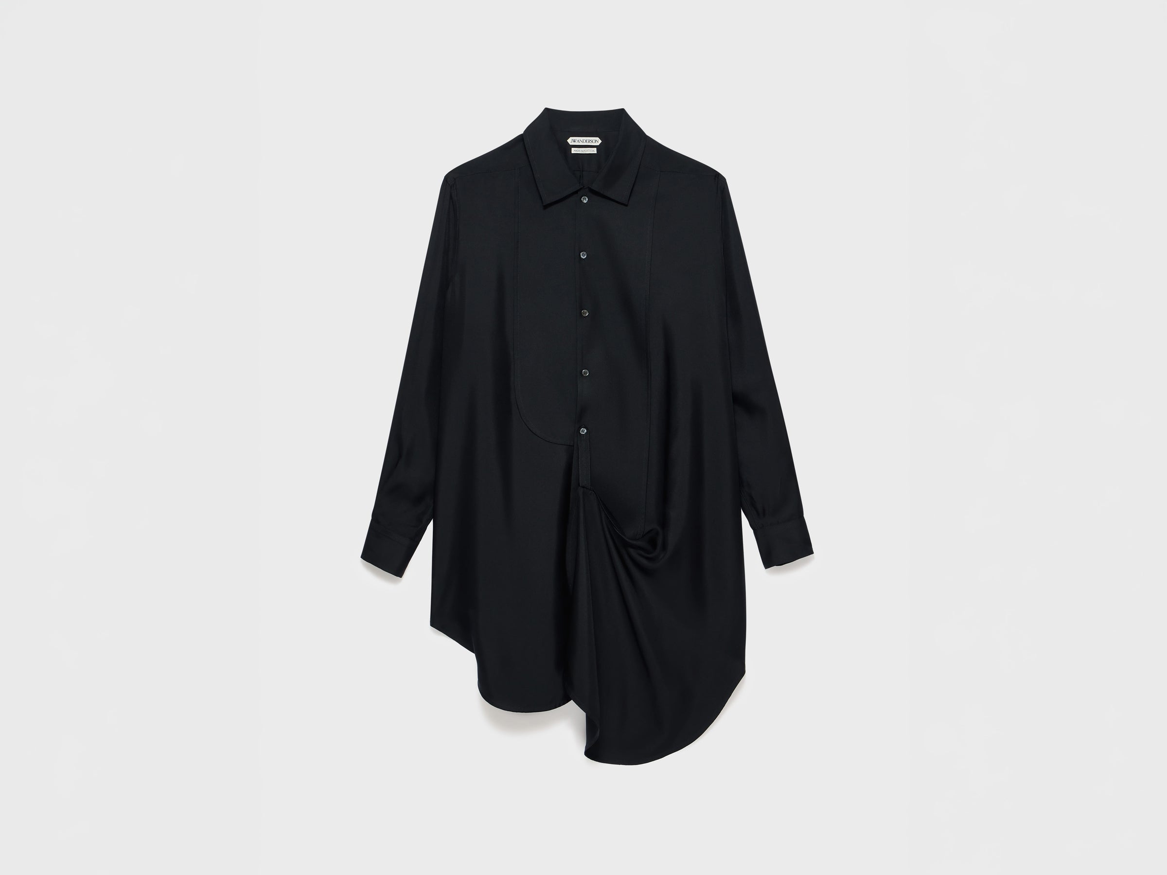 WOMENS TUXEDO DRAPE SILK DRESS IN BLACK
