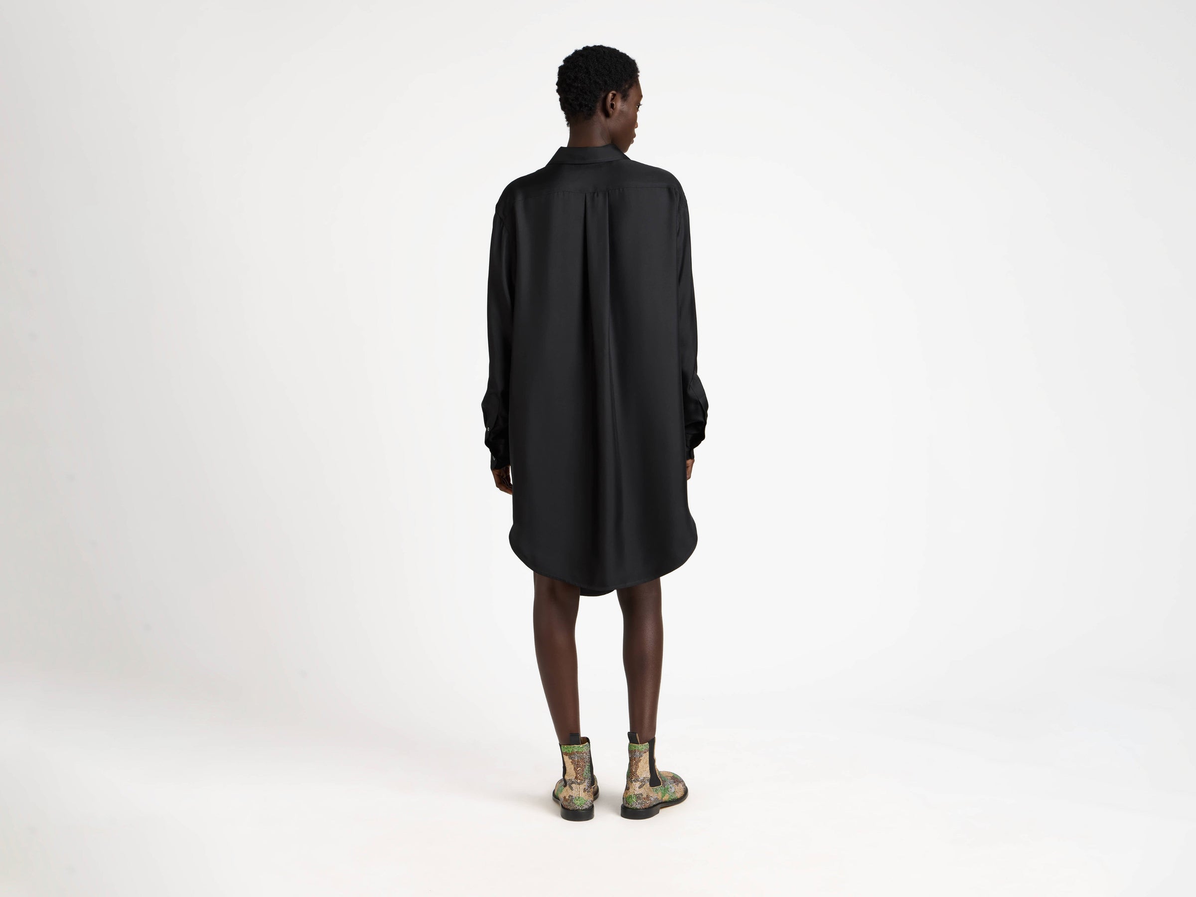 tuxedo drape dress black Model Back 3