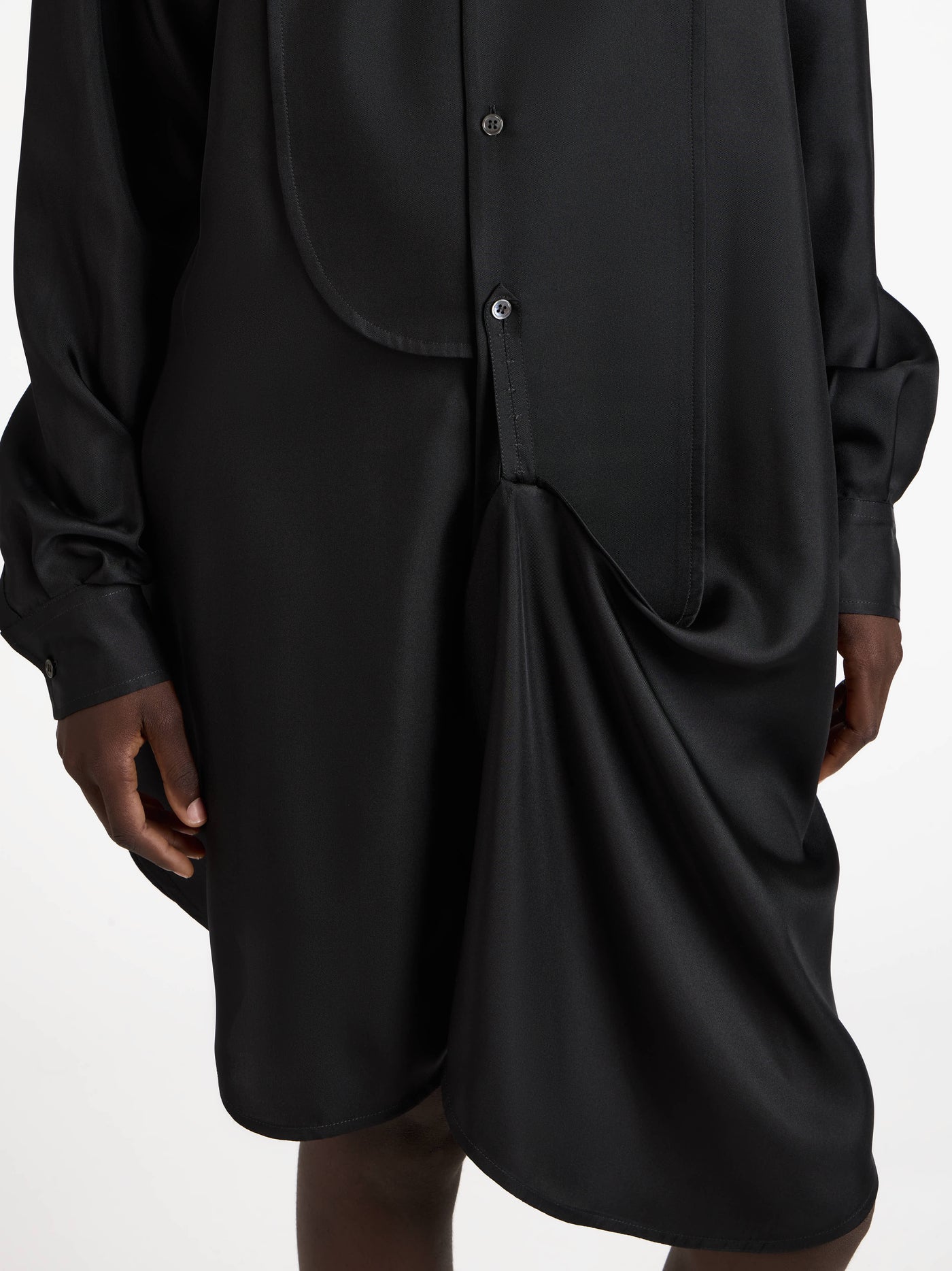 tuxedo drape dress black Model Back 6