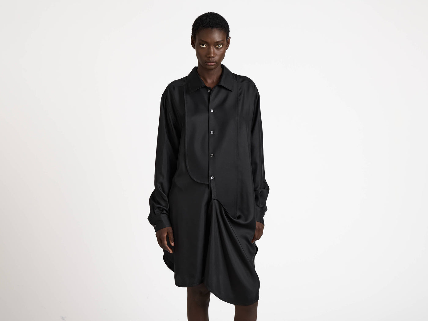 tuxedo drape dress black Model Detail 7