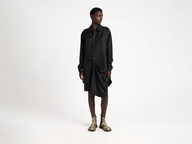 tuxedo drape dress black Model Front 1