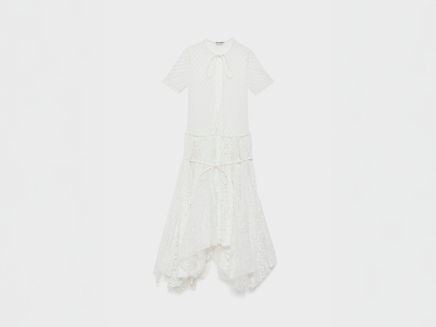 WOMENS MIXED LACE LONGLINE DRESS IN WHITE