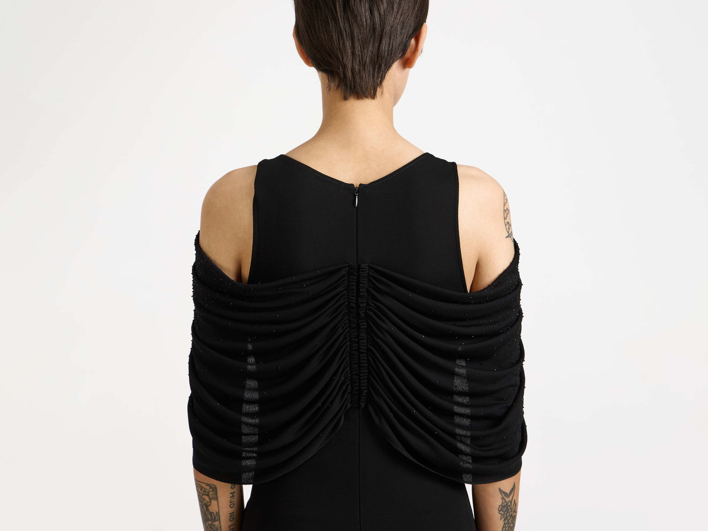 WOMENS BEADED SLEEVE MIDI DRESS IN BLACK