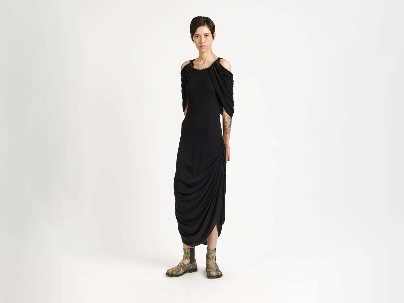black beaded midi dress Black Beaded Tulle Midi Dress by Tony Ward Elilhaam
