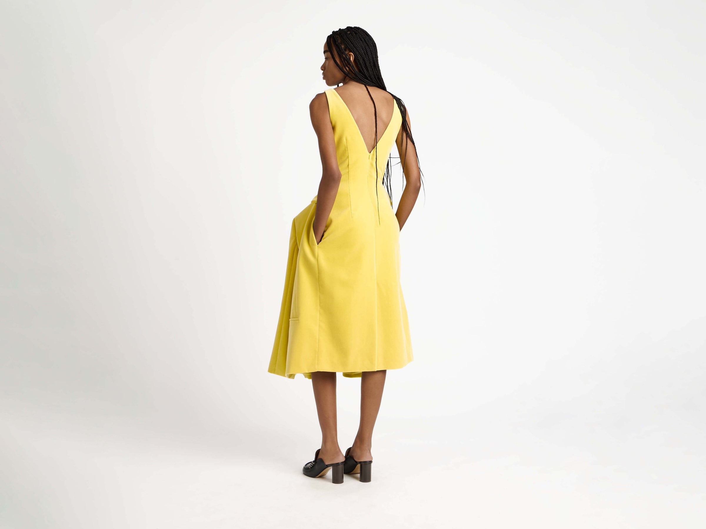 structured dress soft lemon Model Back 6