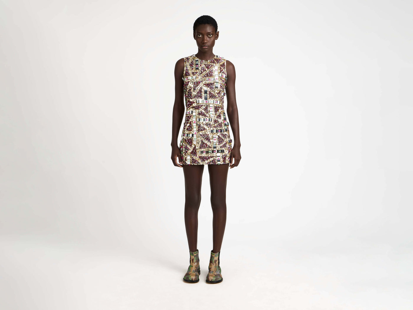 embellished mini dress pink multi Model Front 7