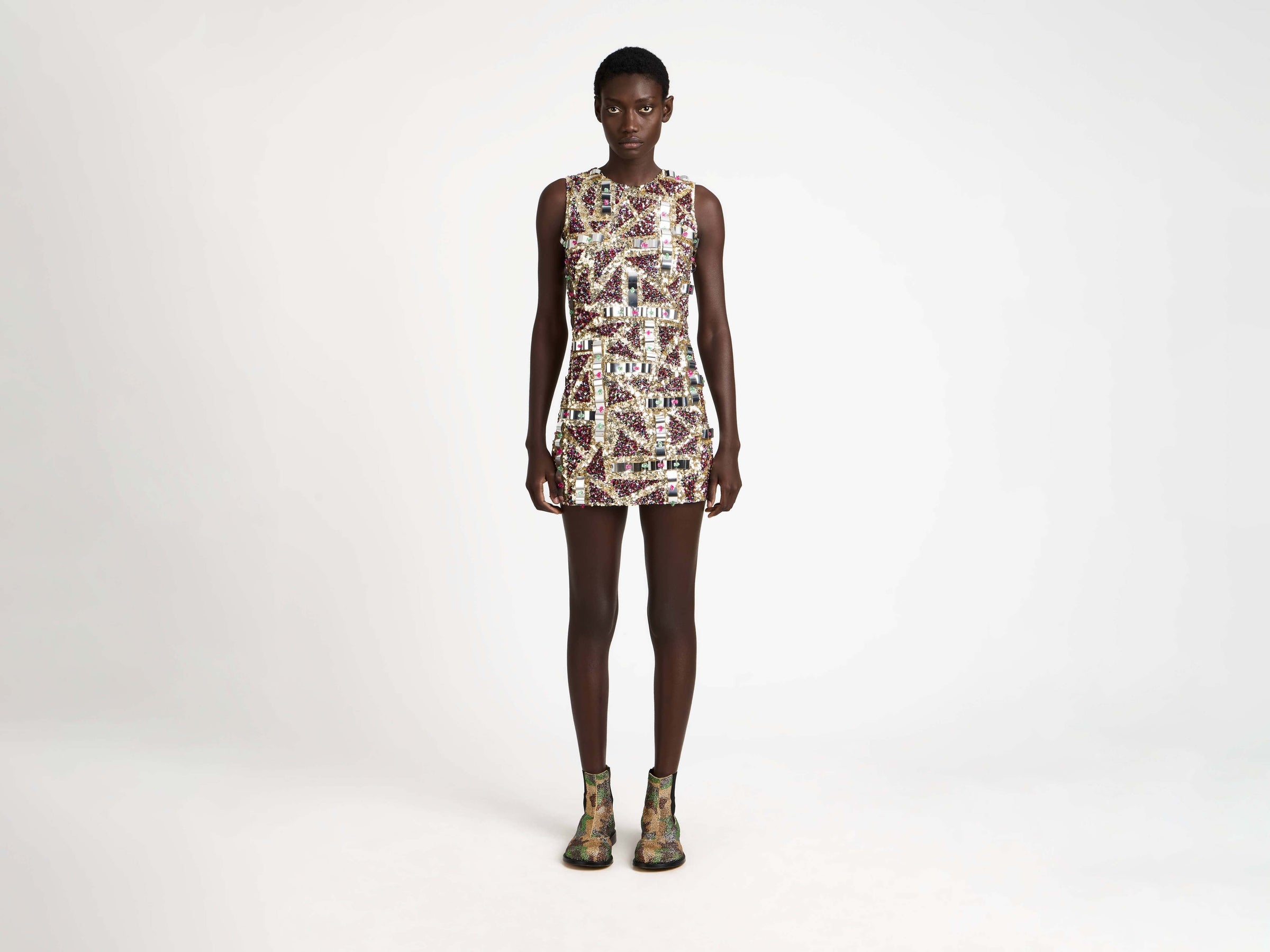 embellished mini dress pink multi Model Front 7