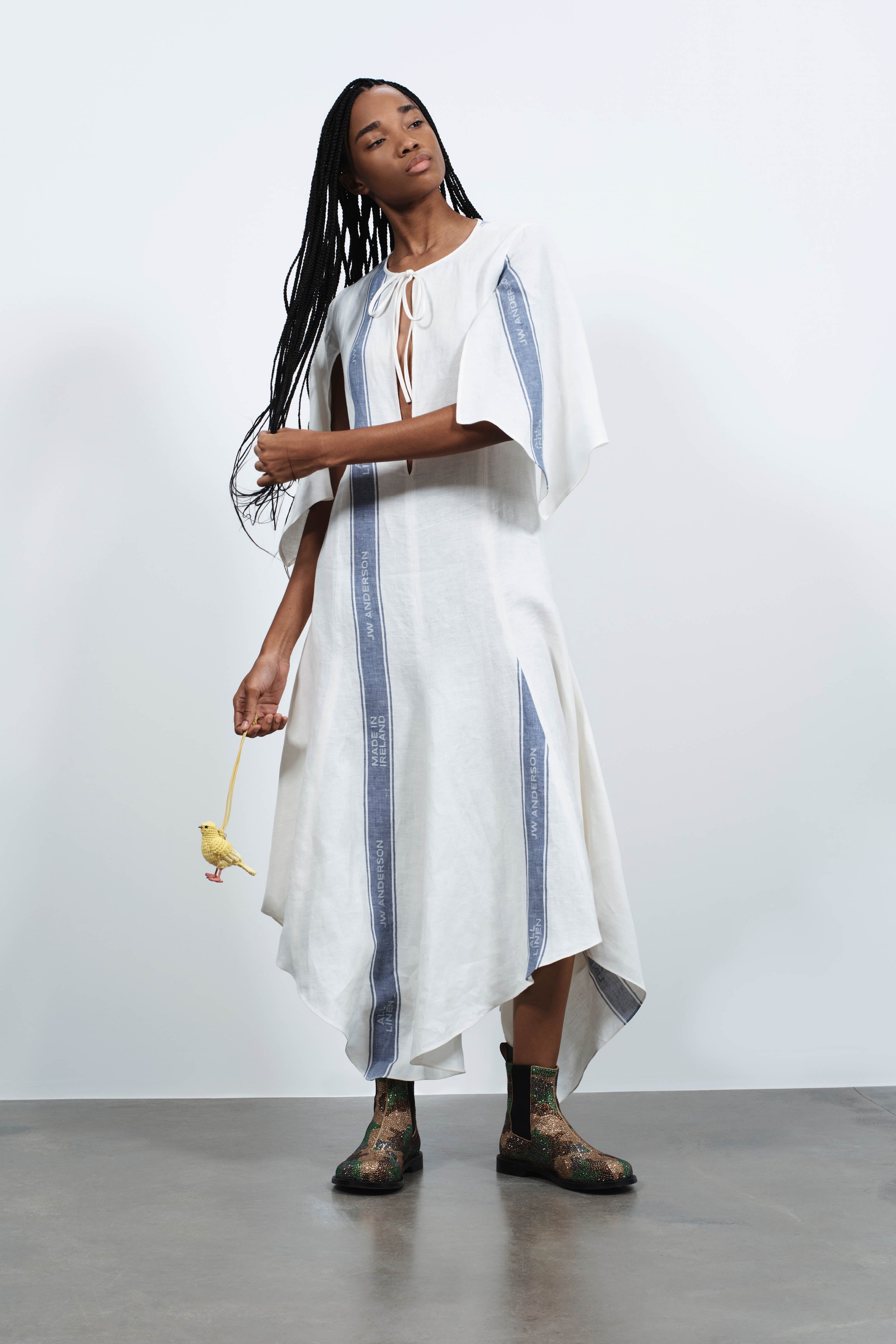 WOMENS DRAPED HEM DRESS IN OFF-WHITE & BLUE in OFF WHITE/BLUE  DR0524PG189861404