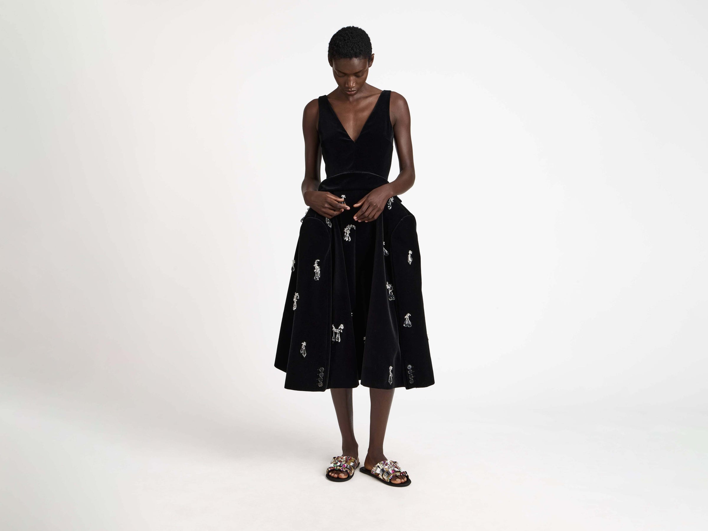 structured embellished dress black Model Front 1
