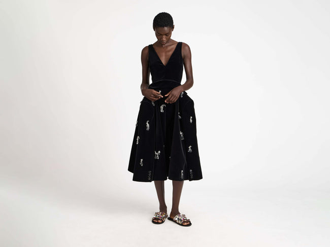 structured embellished dress black Model Front 1