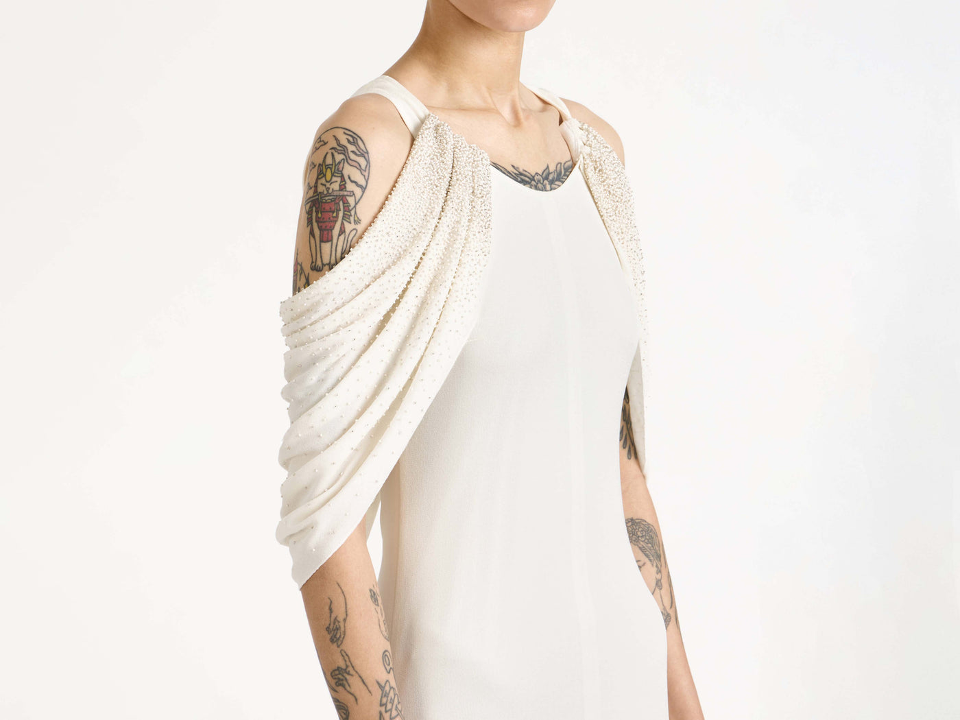 beaded sleeve dress ivory Model Detail 3