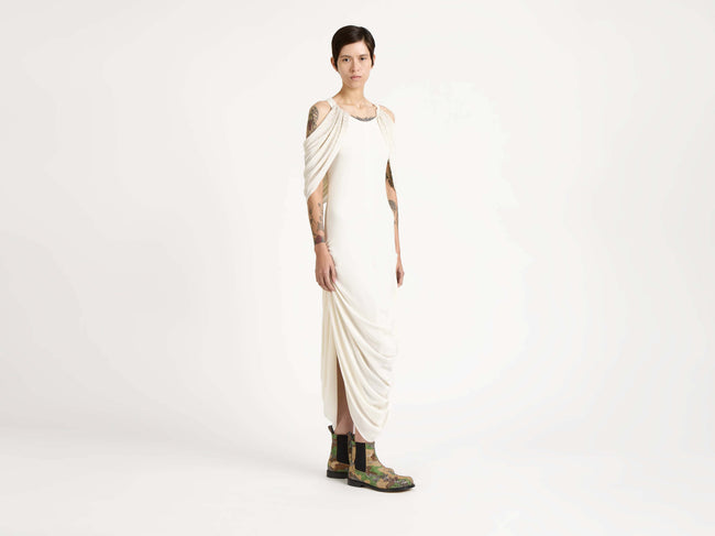 beaded sleeve dress ivory Model Front 1