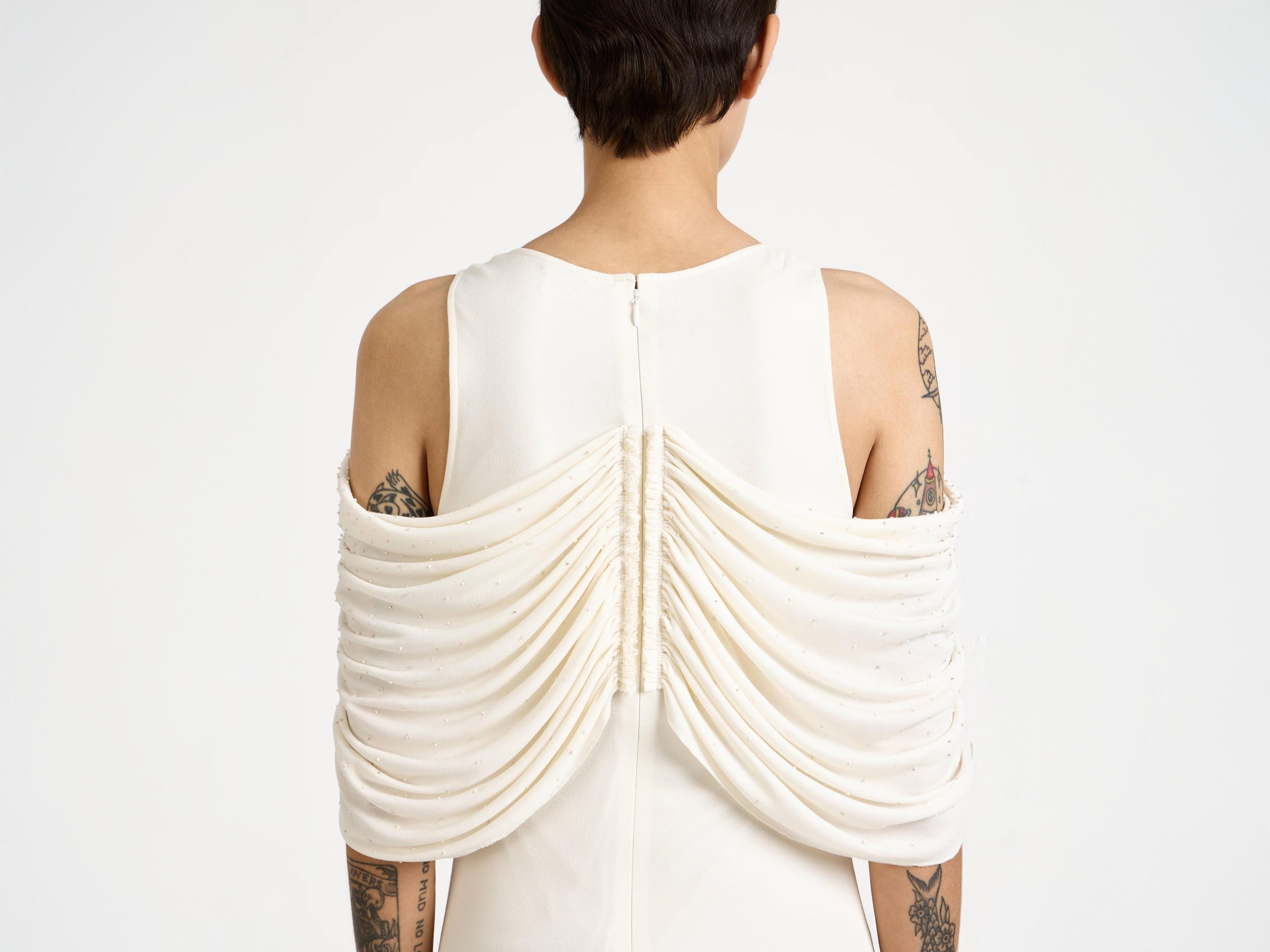 beaded sleeve dress ivory Model Detail 8