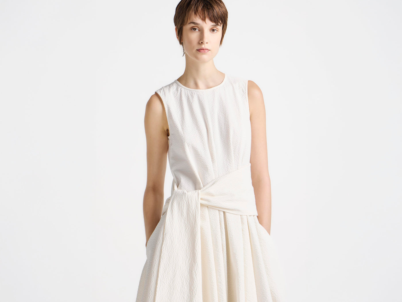 WOMENS CLOQUE DRESS IN IVORY