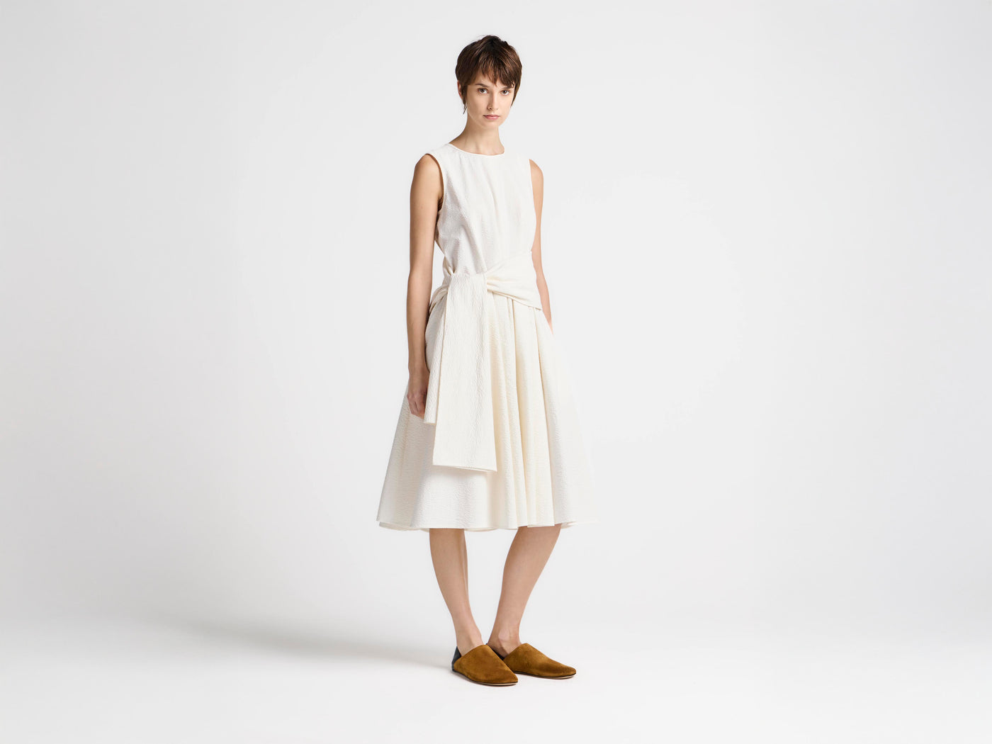 WOMENS CLOQUE DRESS IN IVORY