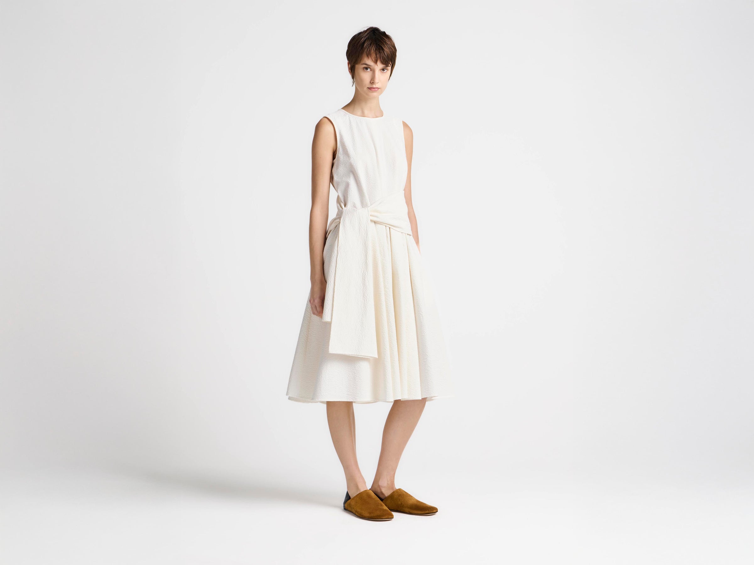 WOMENS CLOQUE DRESS IN IVORY