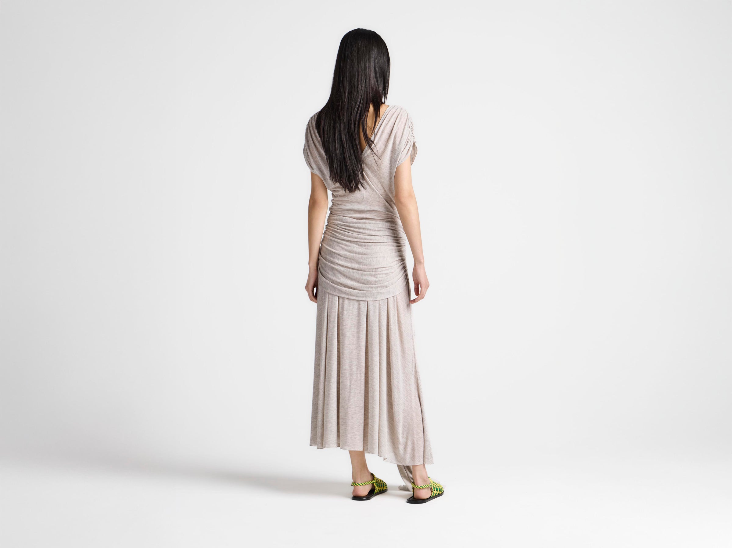 WOMENS KNOTTED WAIST LONGLINE DRESS IN OATMEAL MELANGE