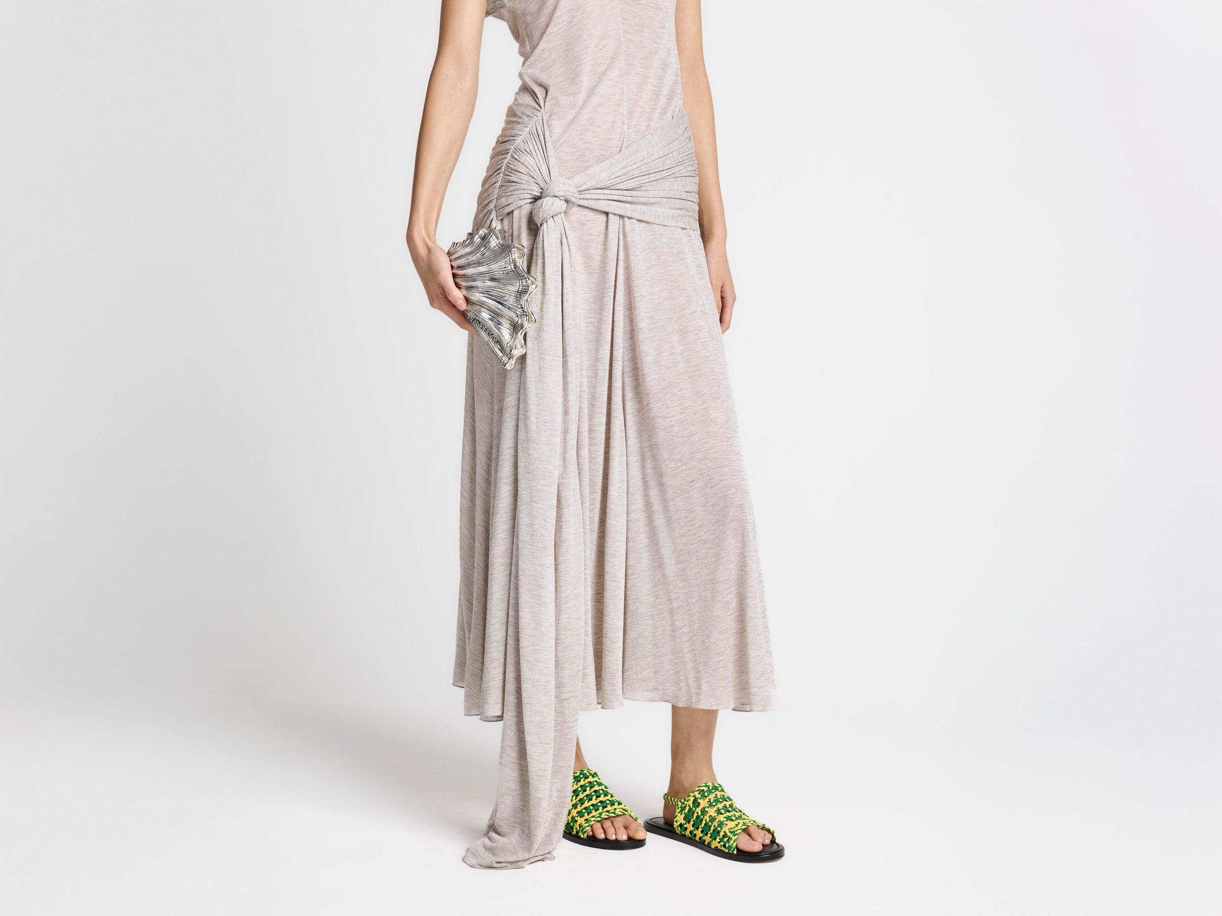 WOMENS KNOTTED WAIST LONGLINE DRESS IN OATMEAL MELANGE