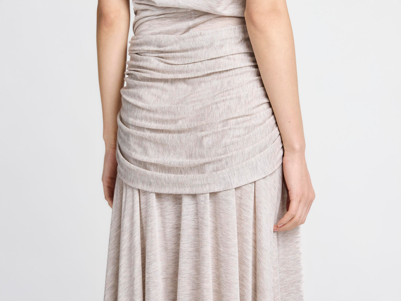 WOMENS KNOTTED WAIST LONGLINE DRESS IN OATMEAL MELANGE