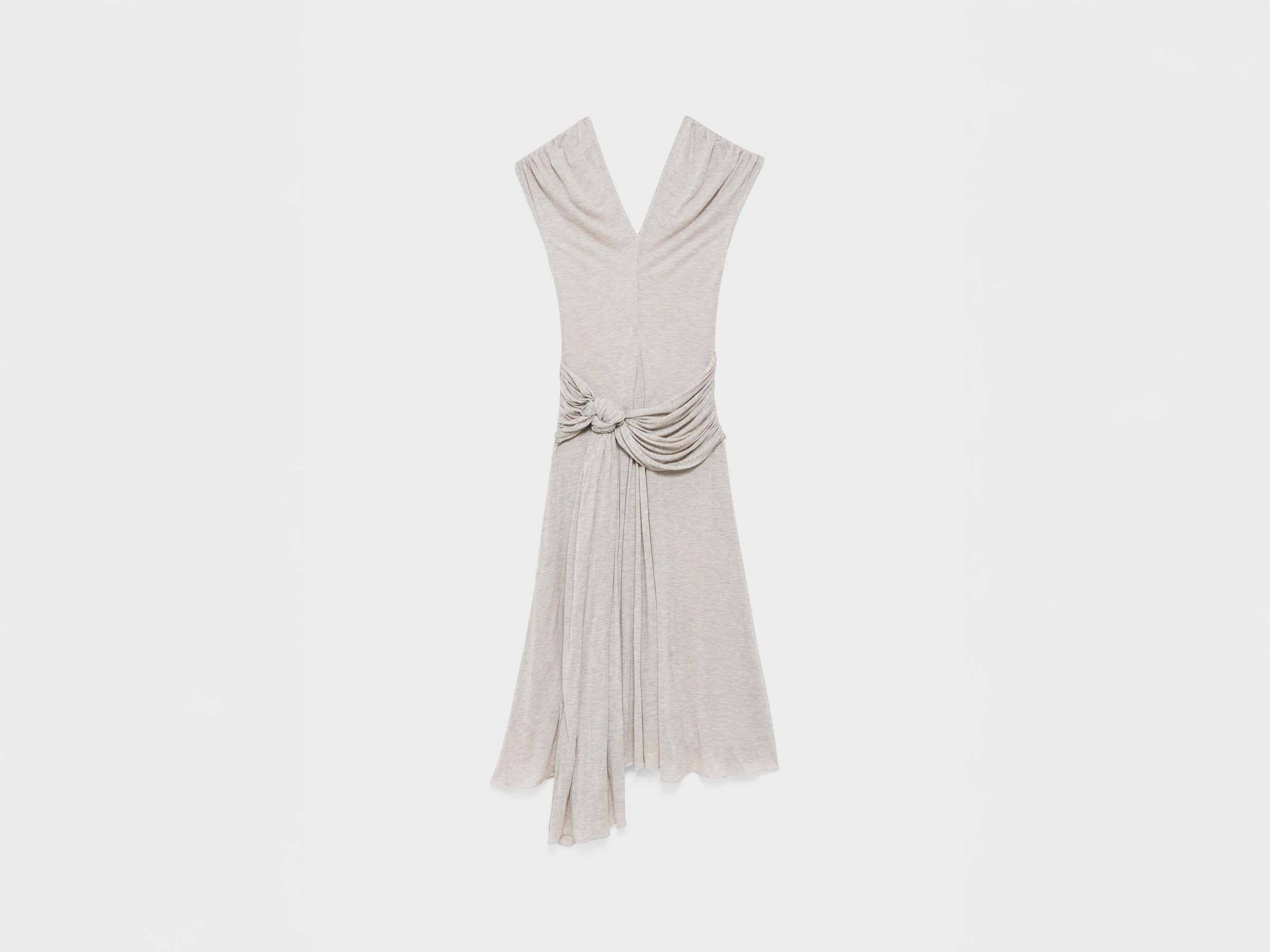 WOMENS KNOTTED WAIST LONGLINE DRESS IN OATMEAL MELANGE