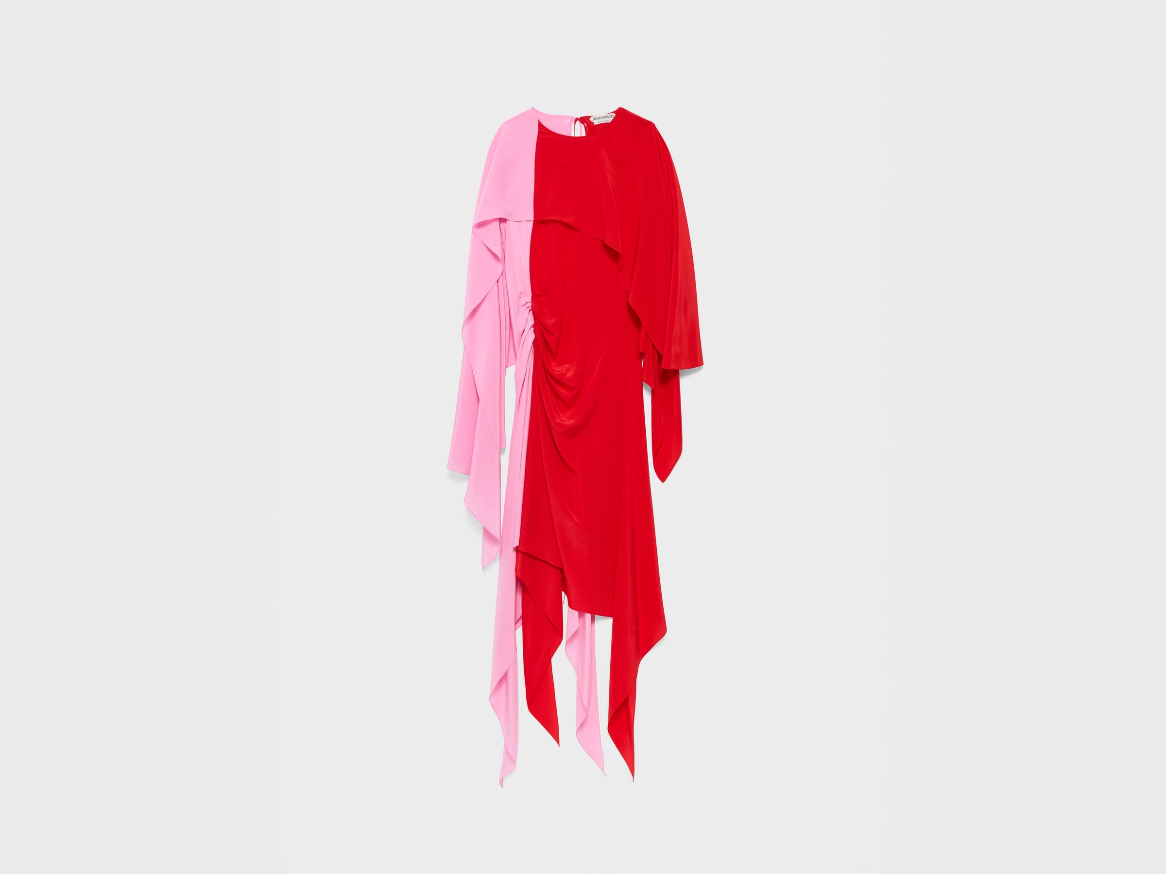 WOMENS CAPE SILK DRESS IN RED & BUBBLEGUM PINK
