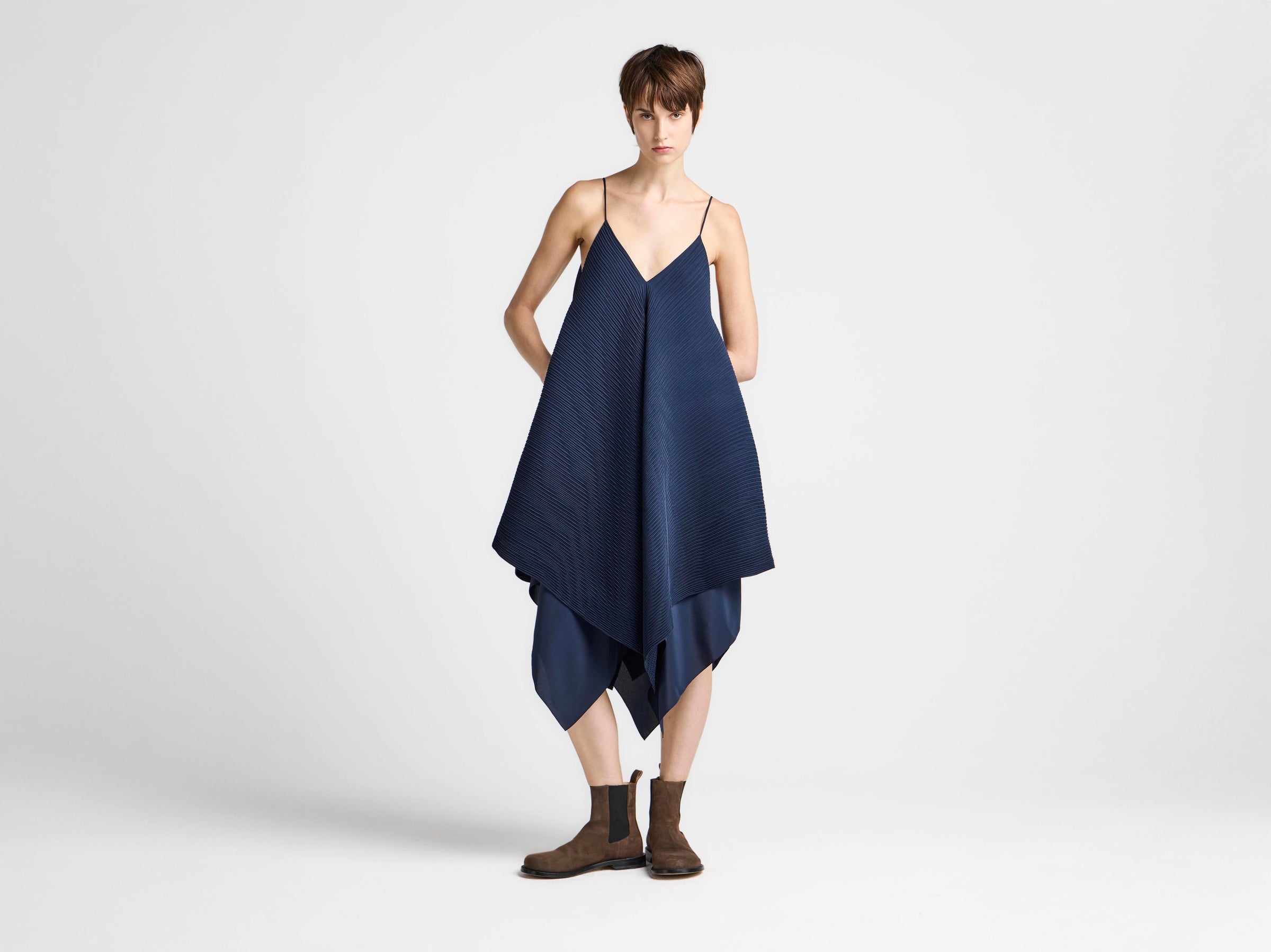 WOMENS PLEATED DRESS IN NAVY in NAVY DR0548PG203988804