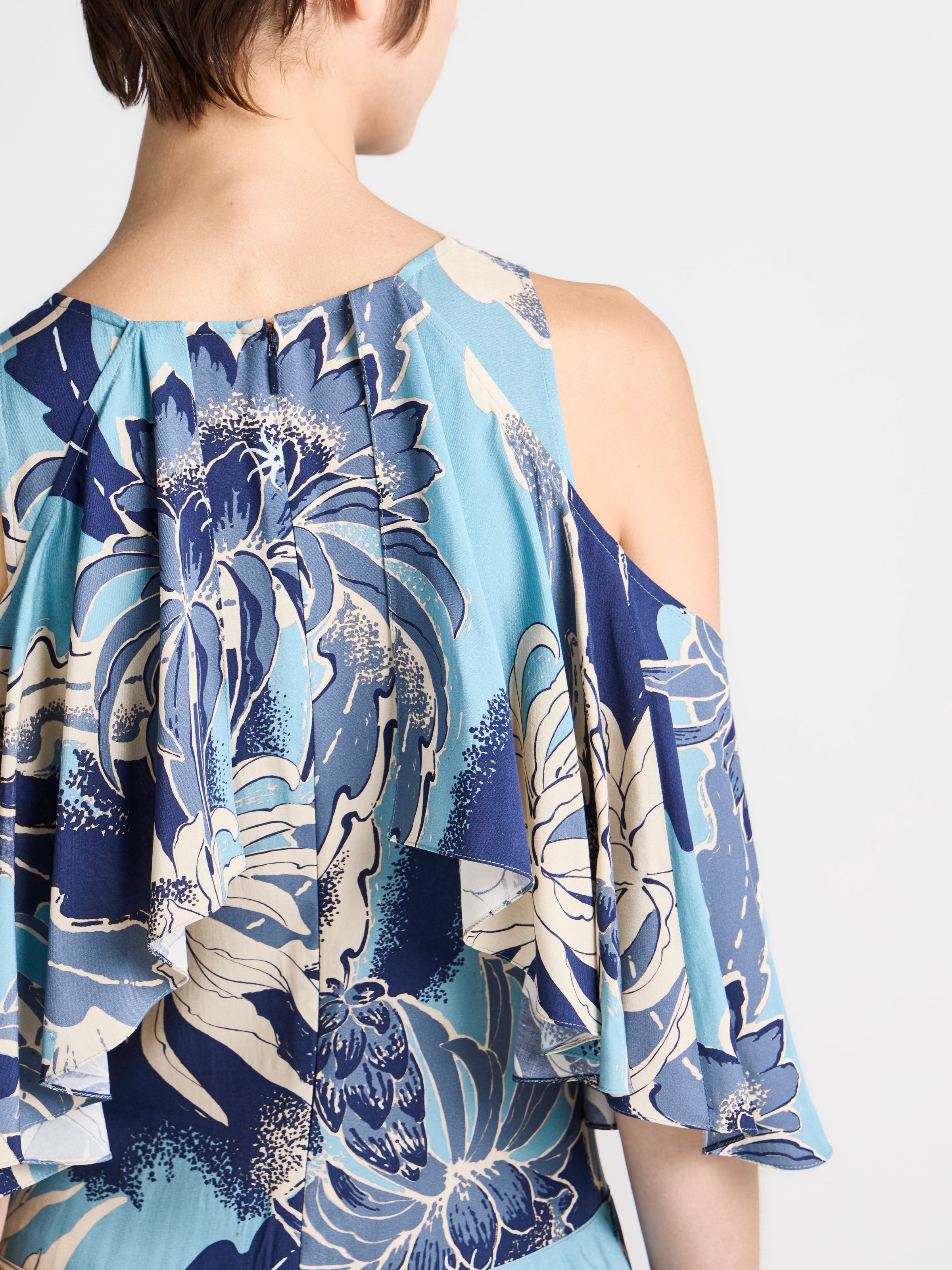 WOMENS RUFFLE DRESS IN SAPPHIRE BLUE