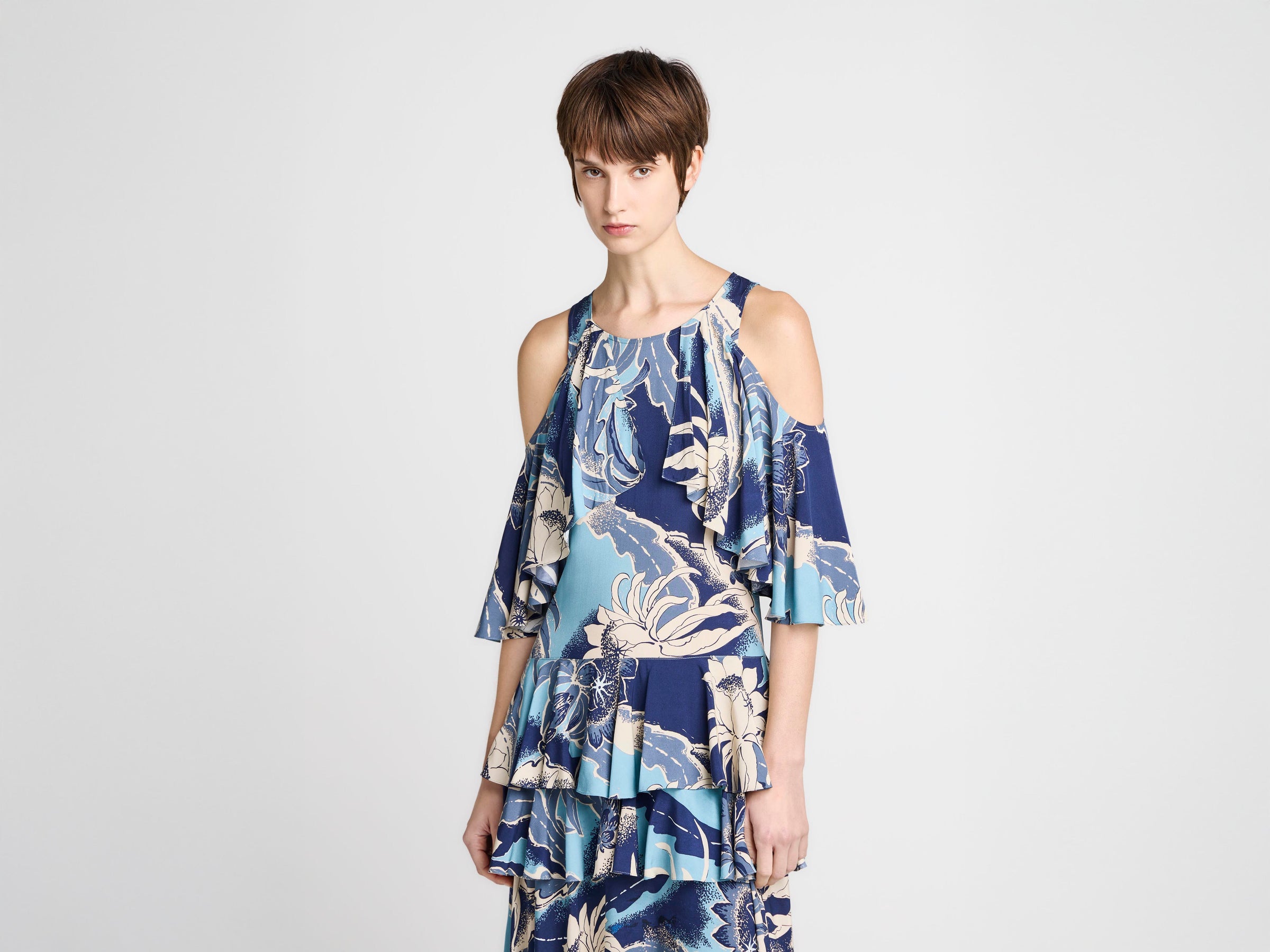 WOMENS RUFFLE DRESS IN SAPPHIRE BLUE