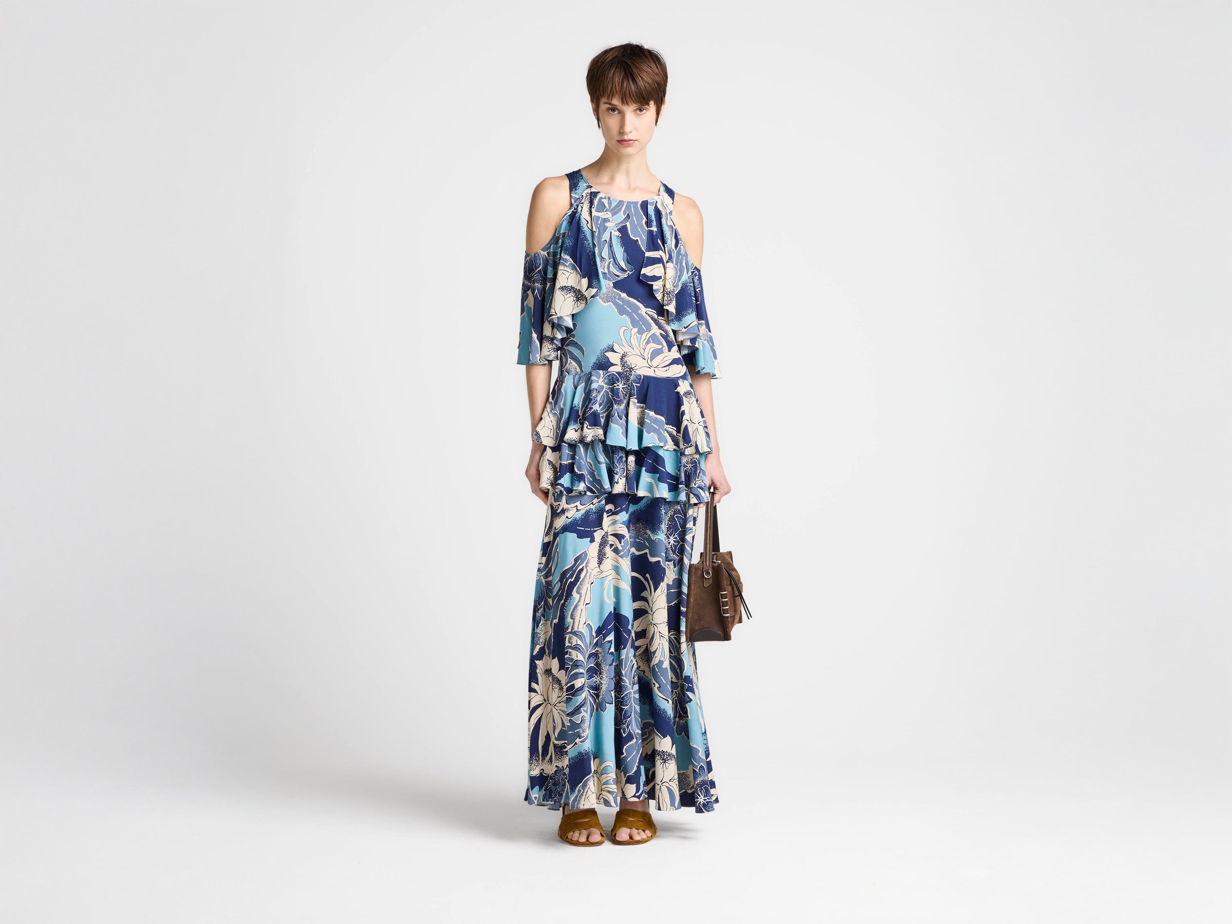 WOMENS RUFFLE DRESS IN SAPPHIRE BLUE in SAPPHIRE DR0549PG200186006