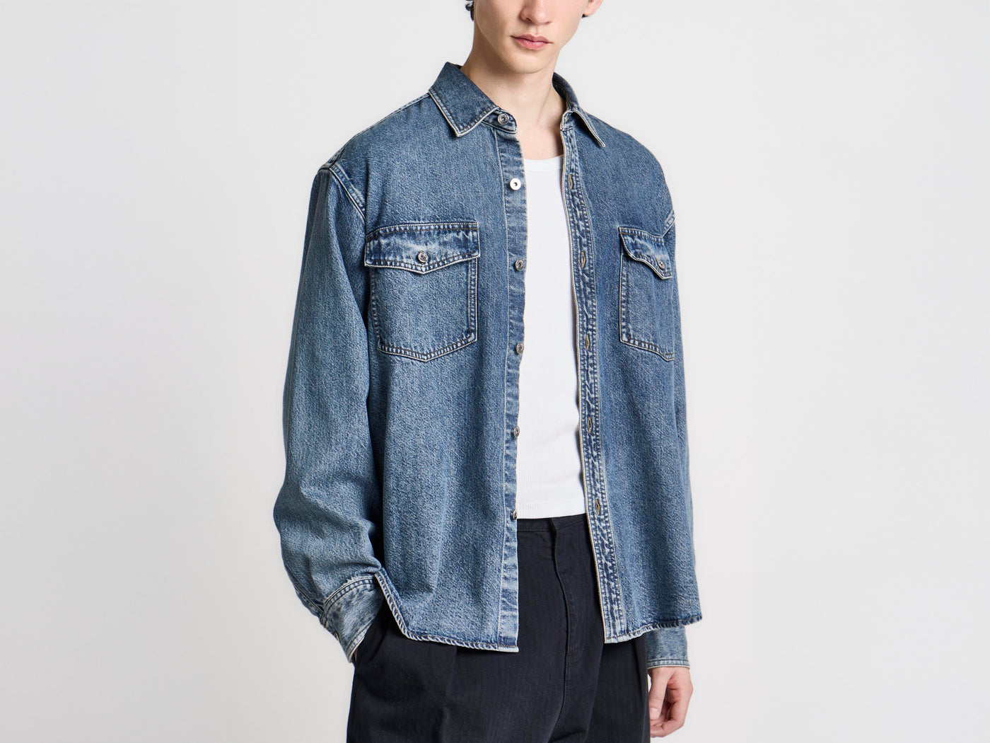 MENS OVERSIZED SHIRT IN MID BLUE